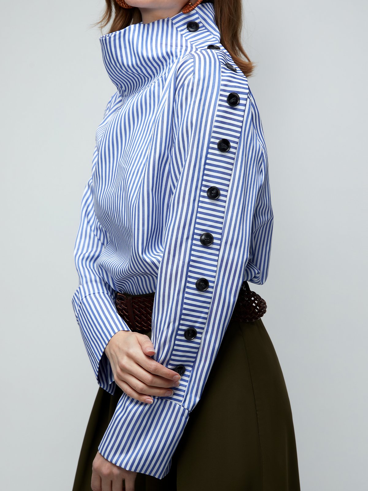 Casual High Neck Striped Long Sleeve Top