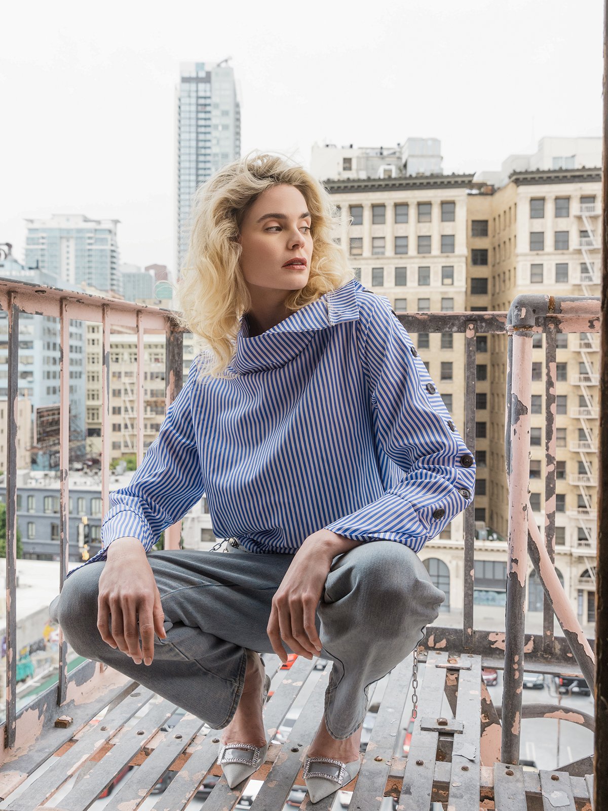Casual High Neck Striped Long Sleeve Top
