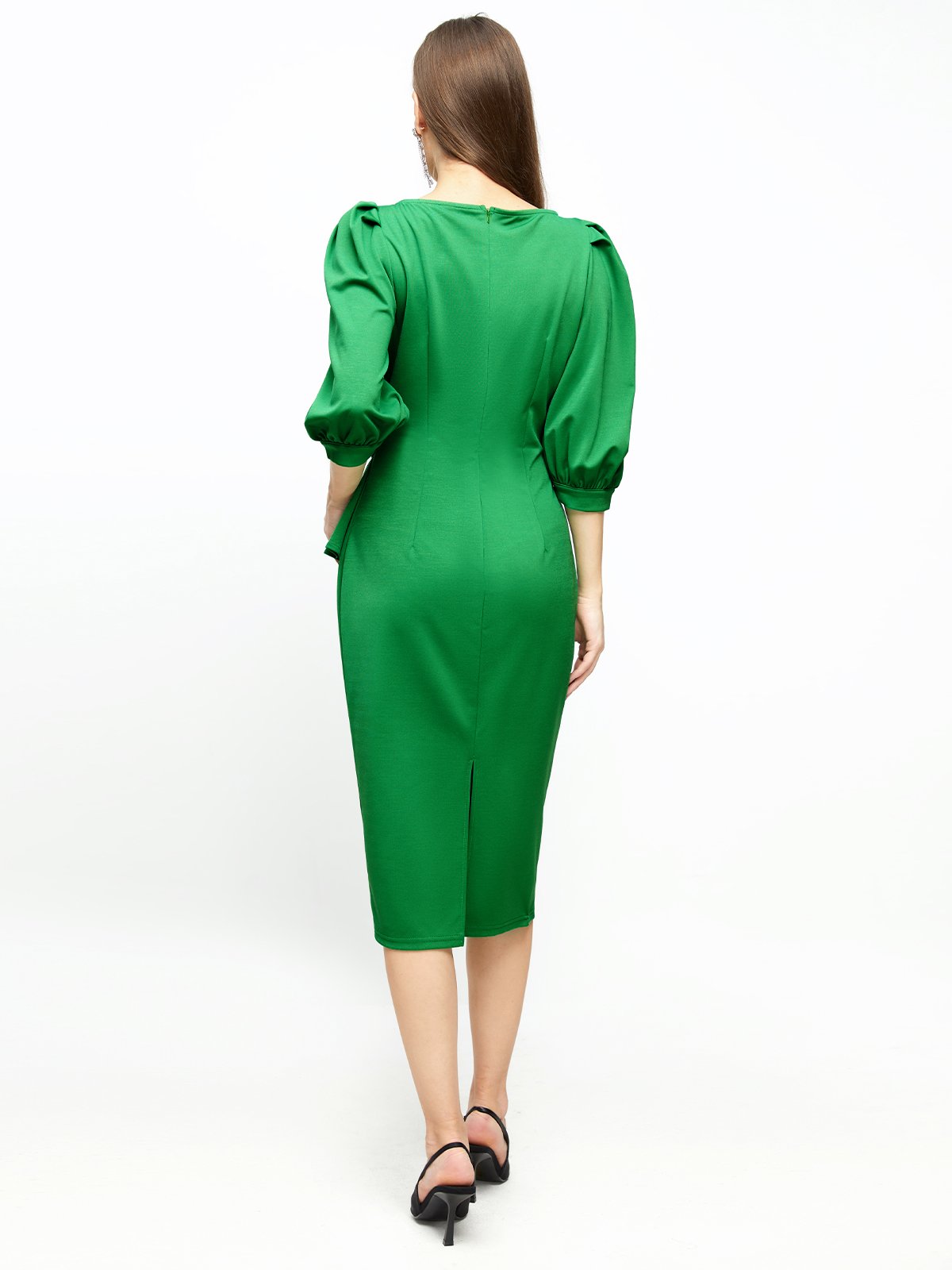 Elegant Skinny Crew Neck Solid Midi Dress