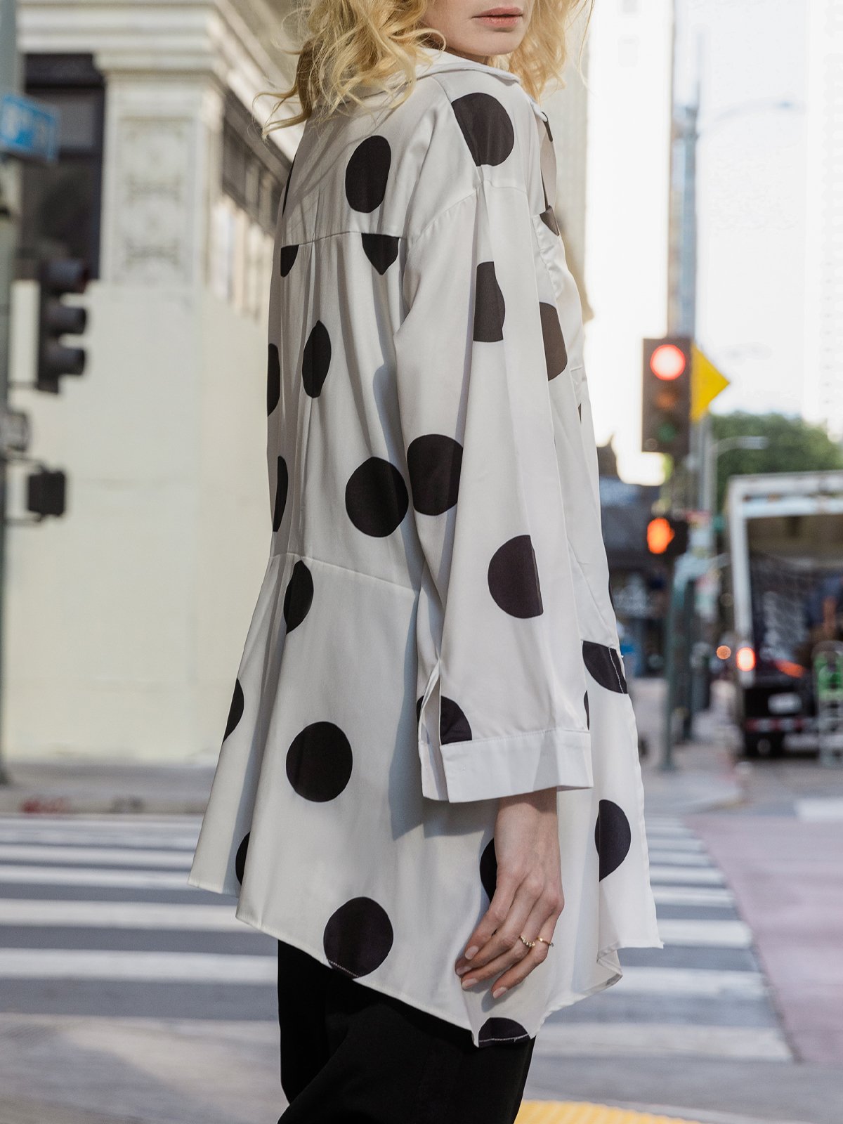 Shirt Collar Polka Dots Shift Elegant Top