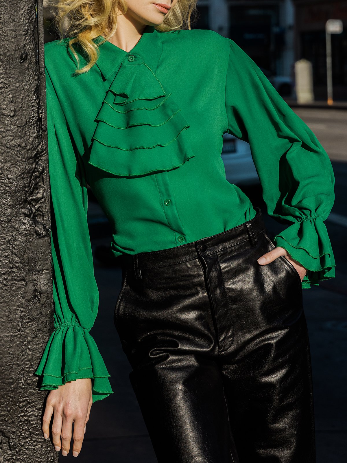 Shirt Collar Elegant  Flouncing  Top