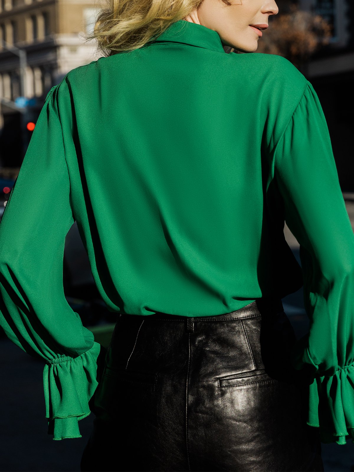 Shirt Collar Elegant  Flouncing  Top