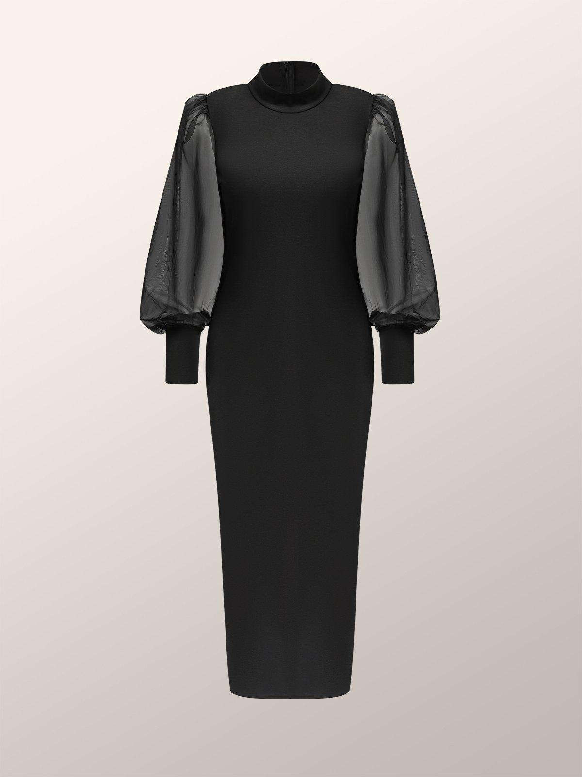 Tight Stand Collar Elegant Plain Long sleeve Dress