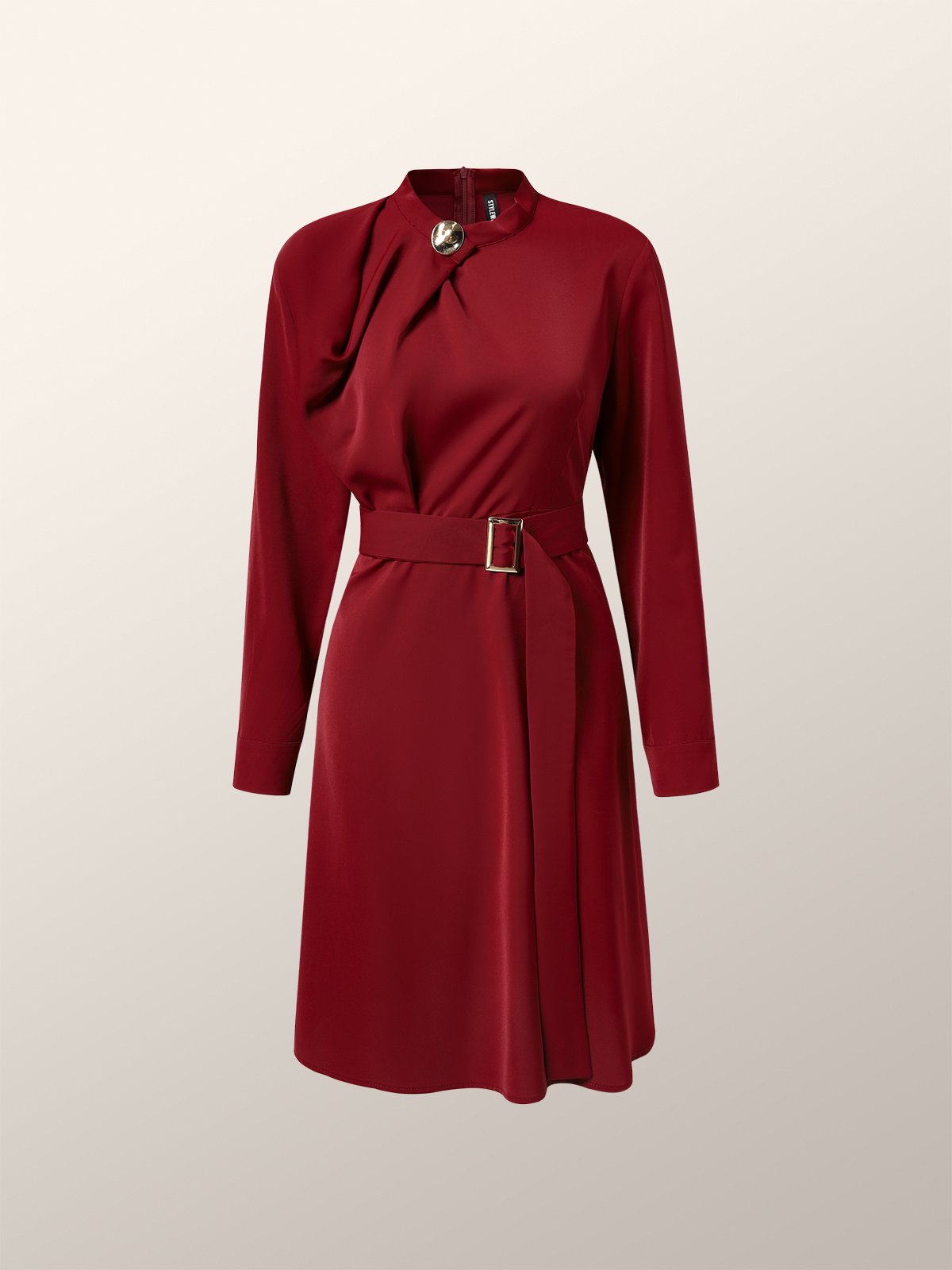 Regular Fit Plain Elegant Dress With Belt