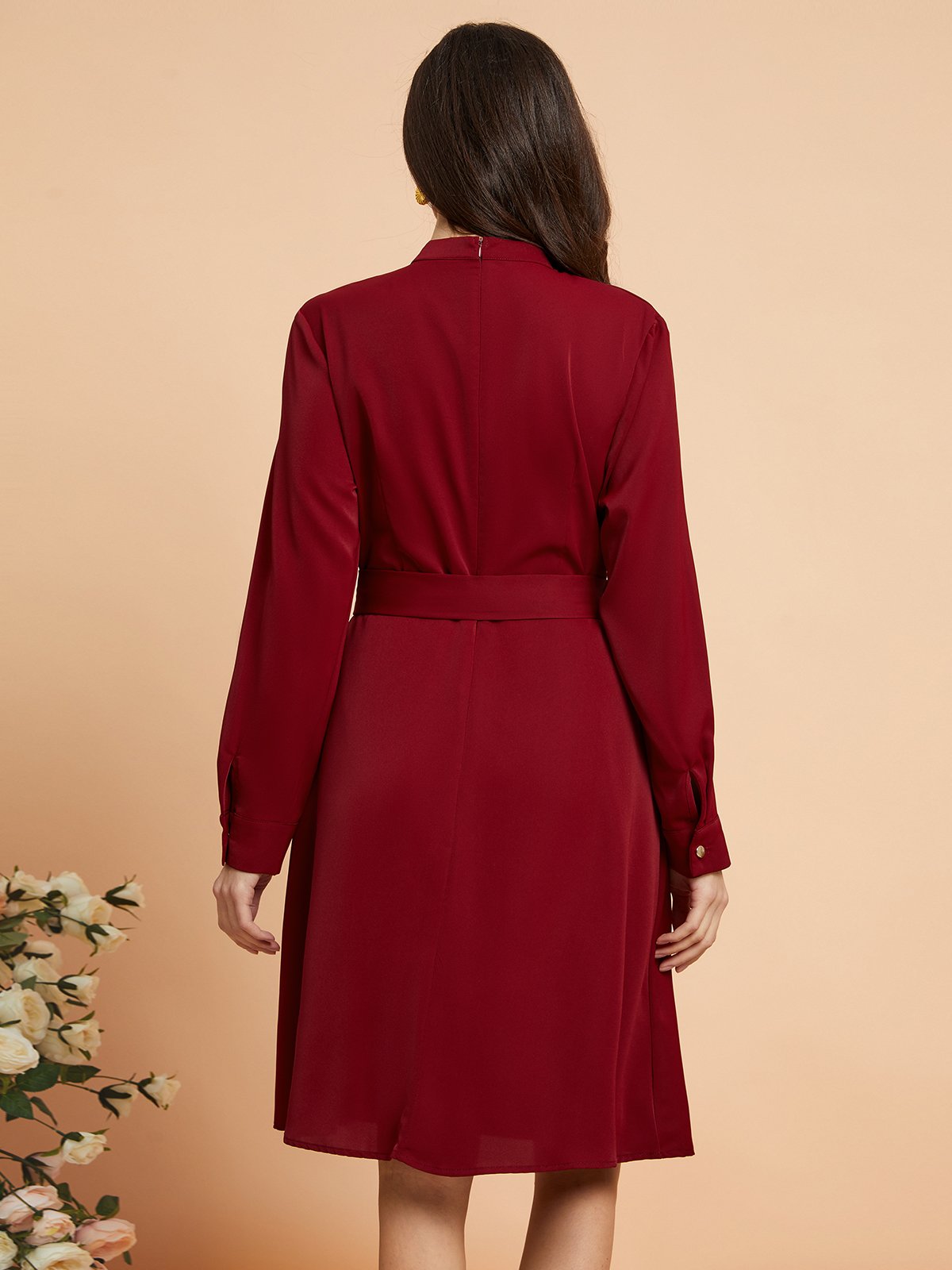 Regular Fit Plain Elegant Dress With Belt