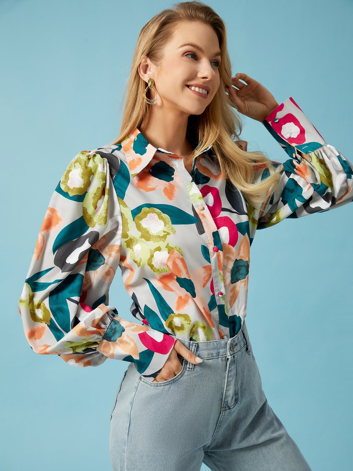 Shirt Collar Elegant Regular Fit Long Sleeve Blouse