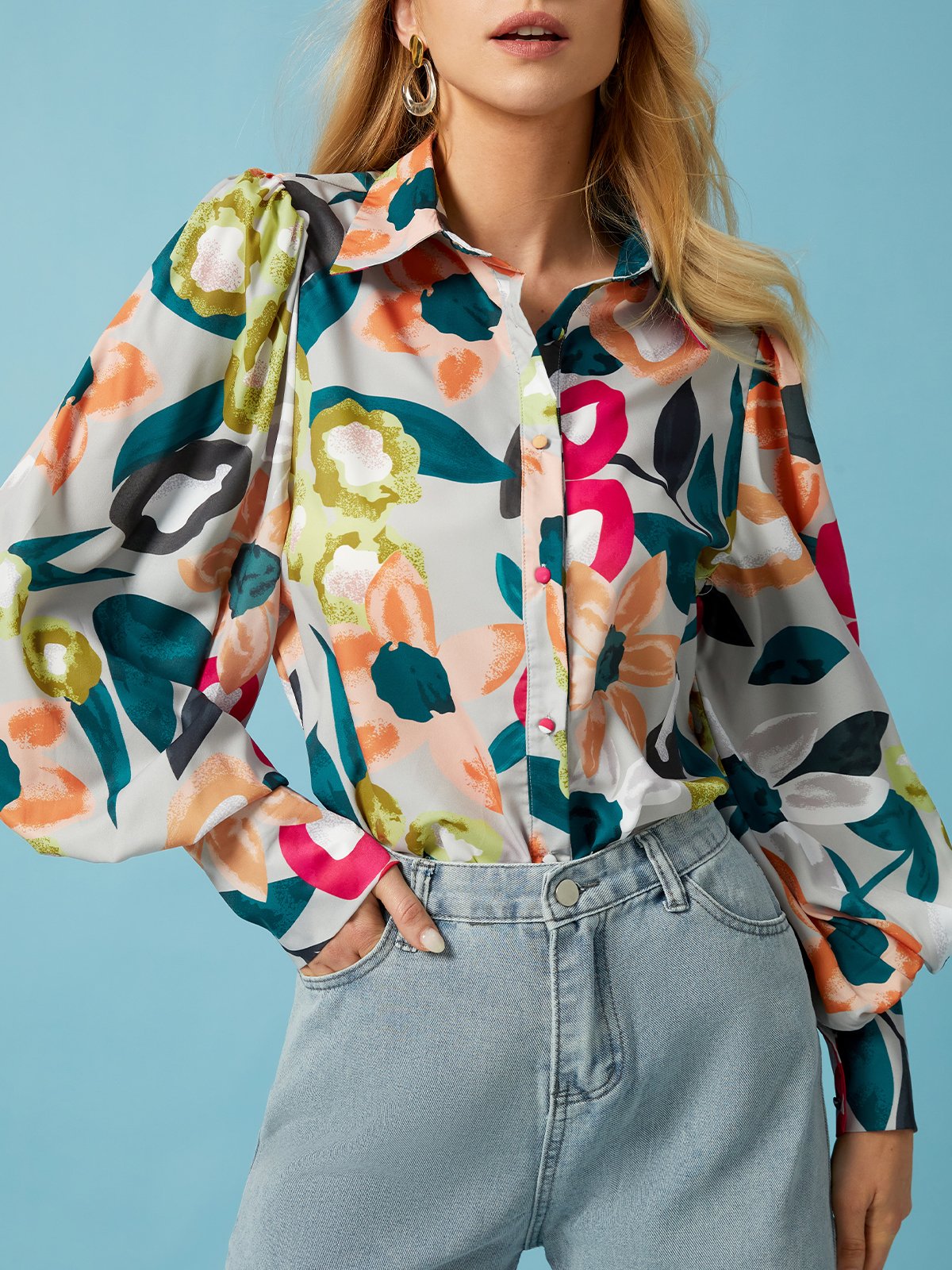 Shirt Collar Elegant Regular Fit Long Sleeve Blouse