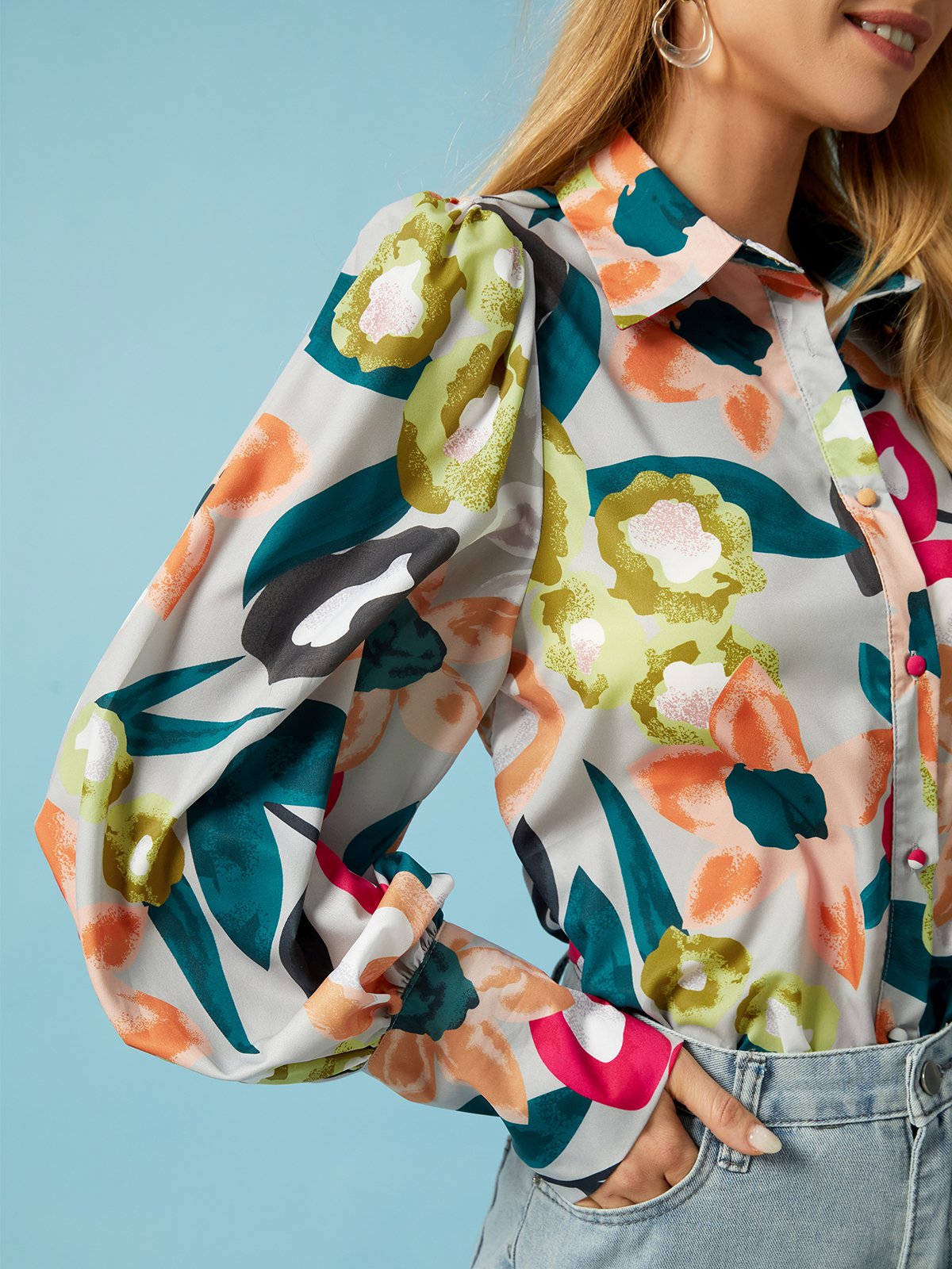 Shirt Collar Elegant Regular Fit Long Sleeve Blouse