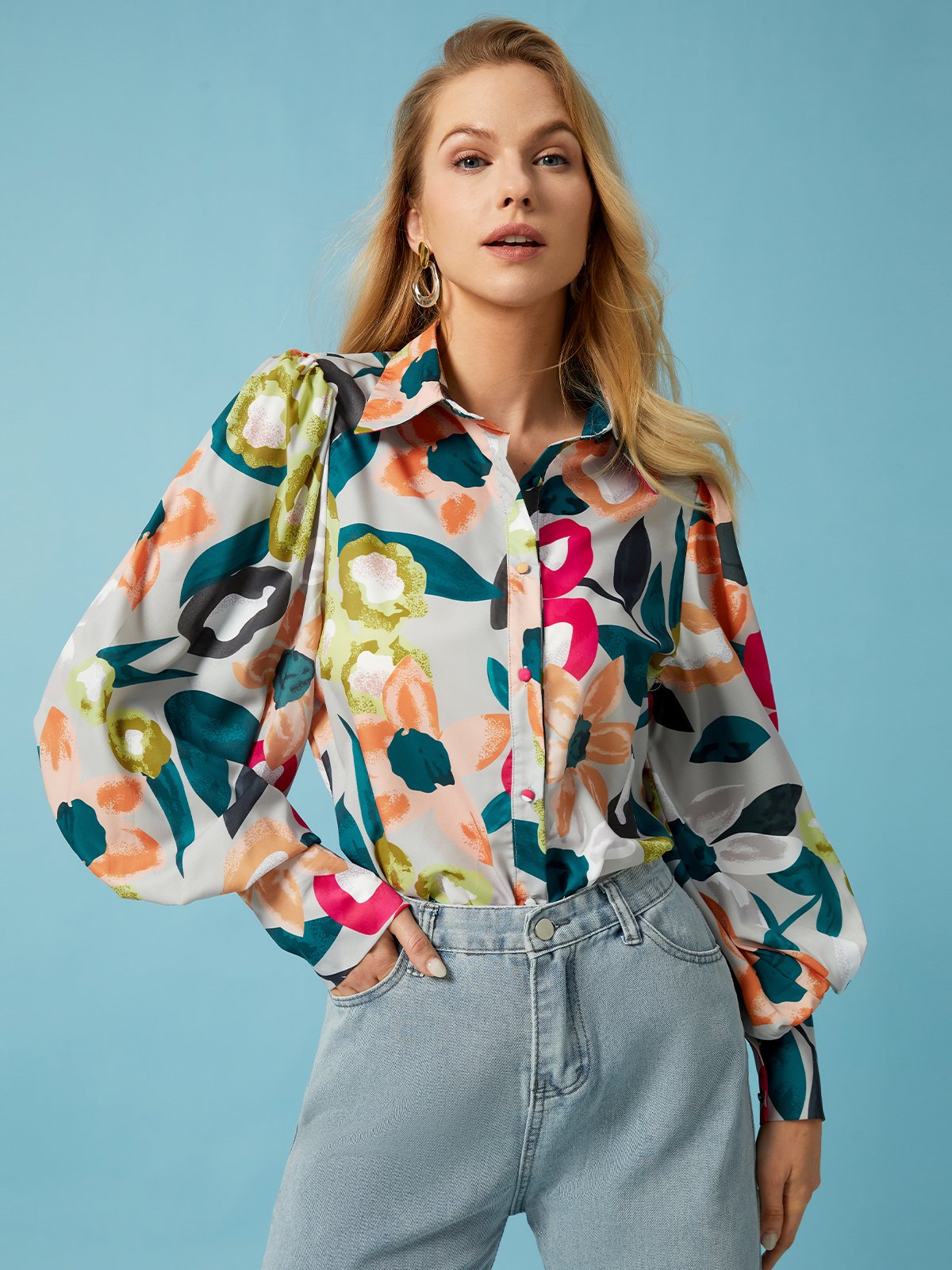 Shirt Collar Elegant Regular Fit Long Sleeve Blouse