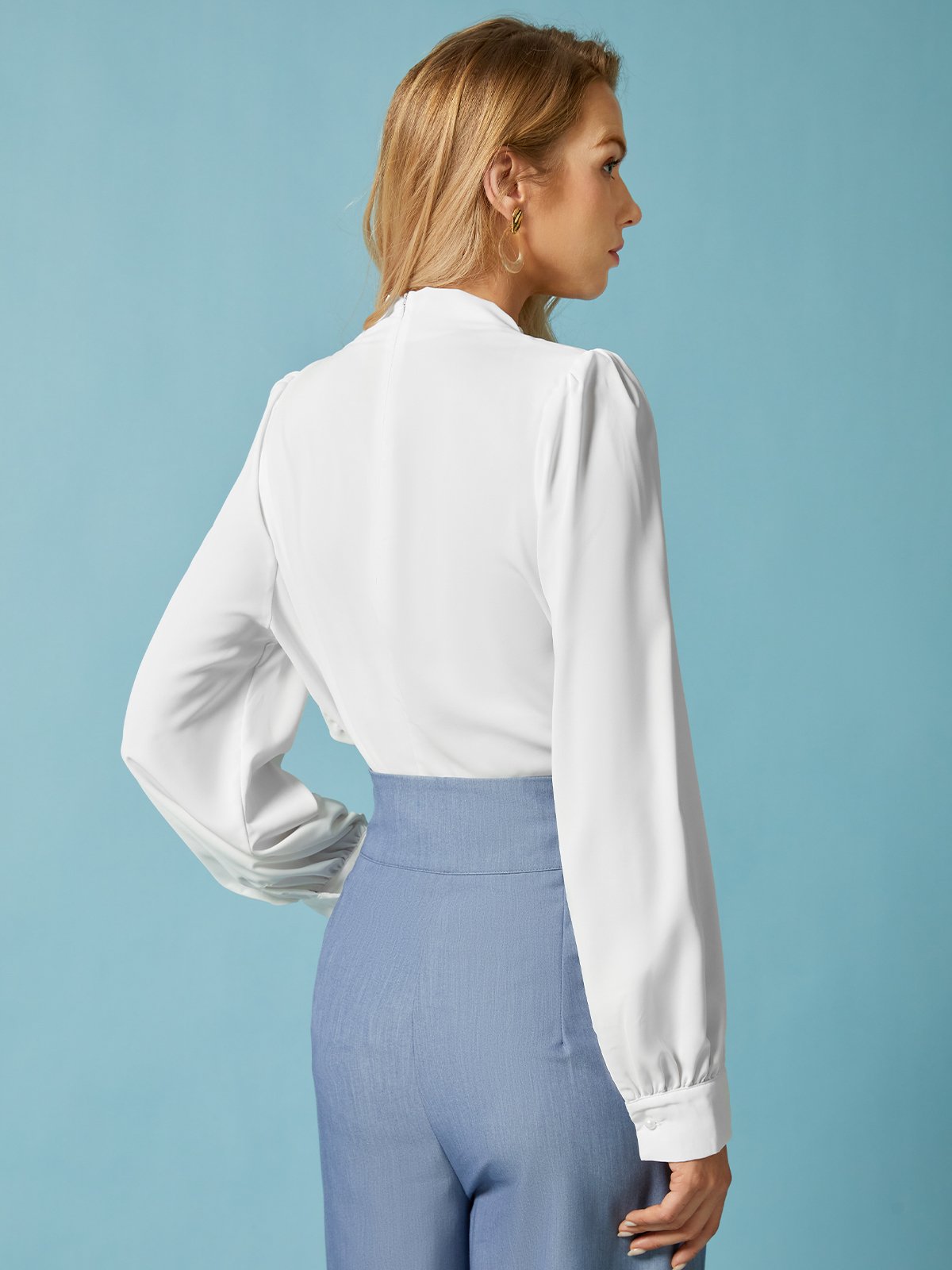 Stand Collar Elegant Plain Regular Fit Blouse