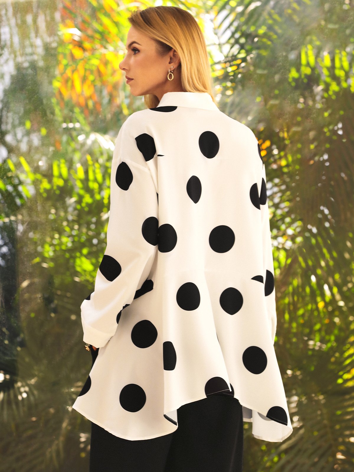 Shirt Collar Polka Dots Shift Elegant Top
