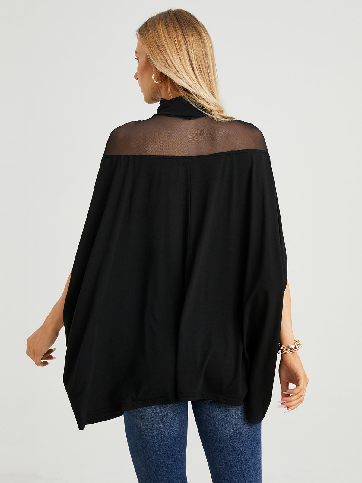 Loose Plain Turtleneck Elegant Blouse