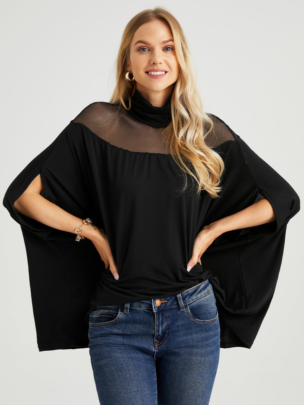 Loose Plain Turtleneck Elegant Blouse