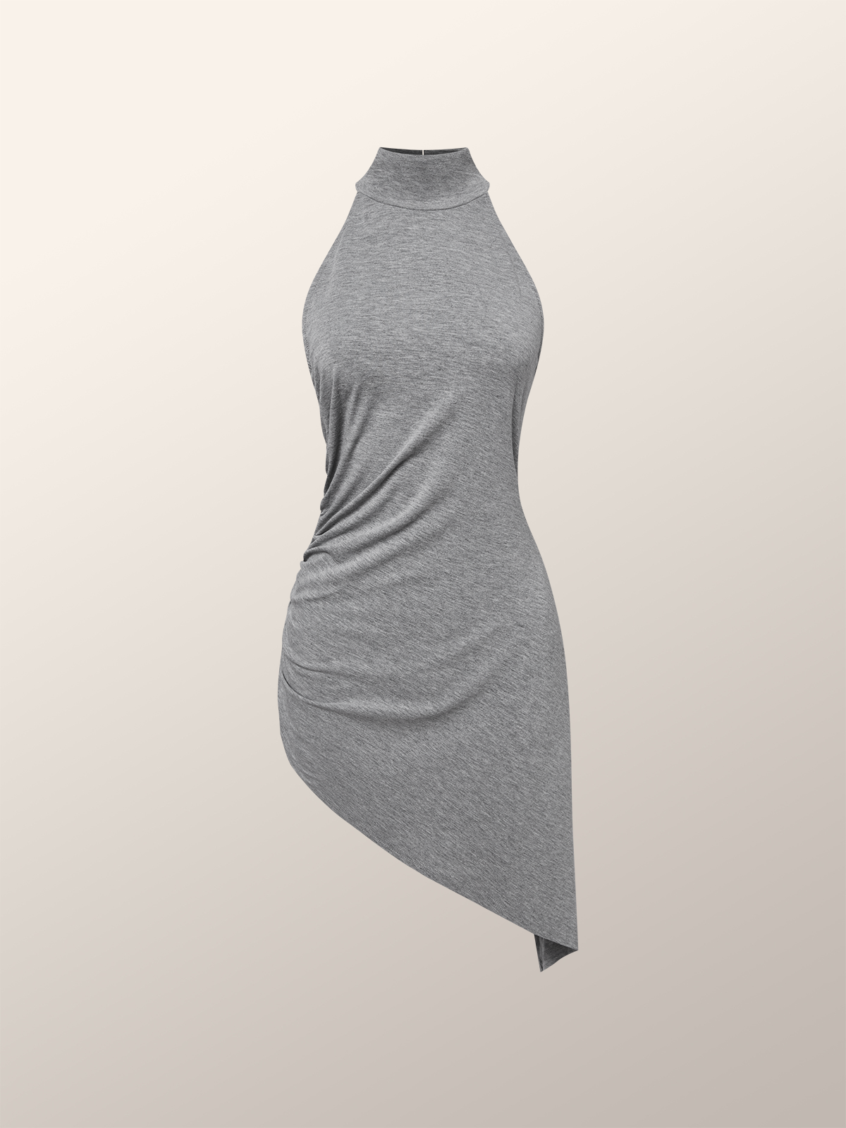 High Elasticity Plain Urban Tight Sleeveless Half Turtleneck Tank Mid-long Top