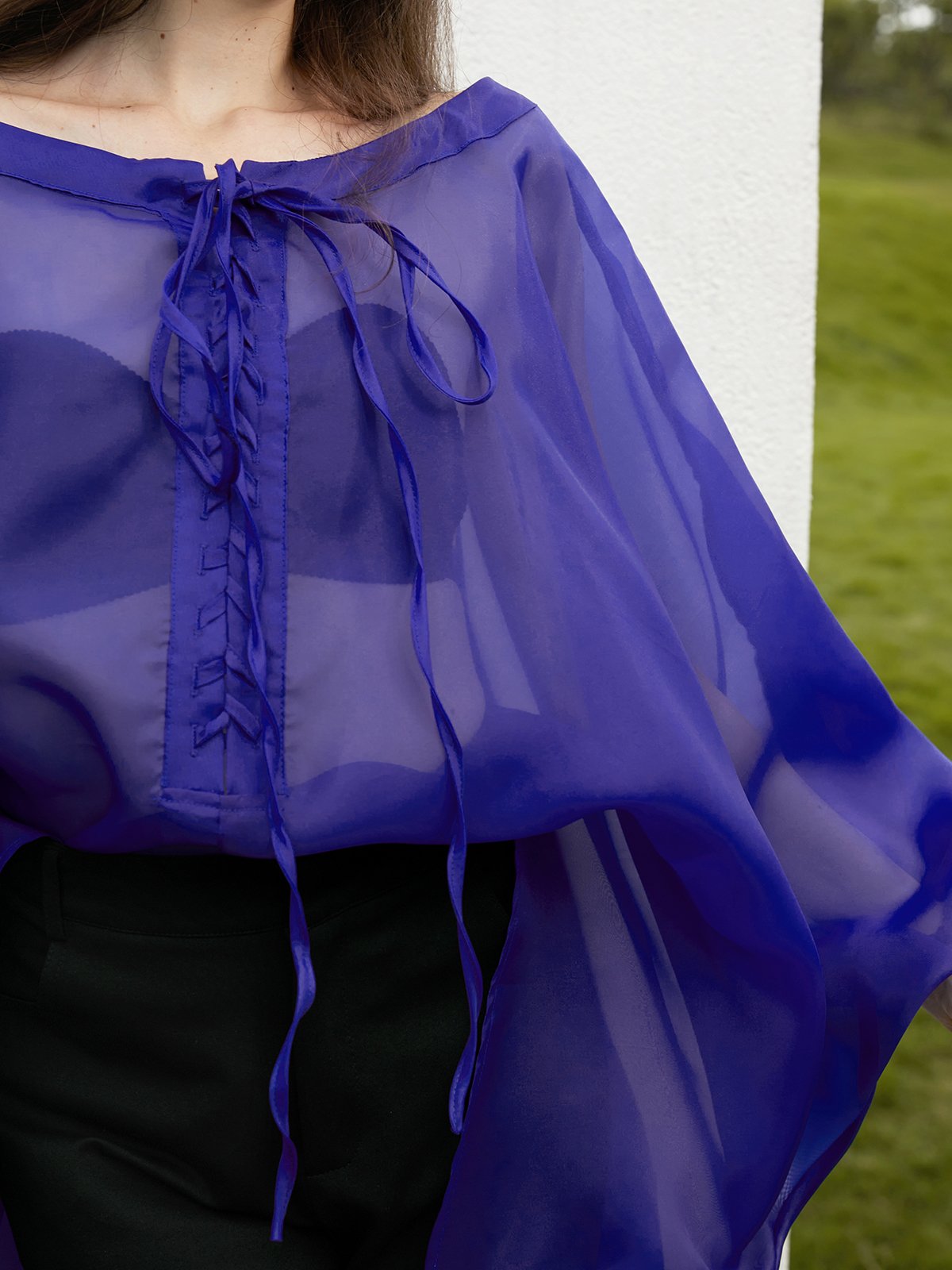 Plain Lantern Sleeve Urban Loose Blouse