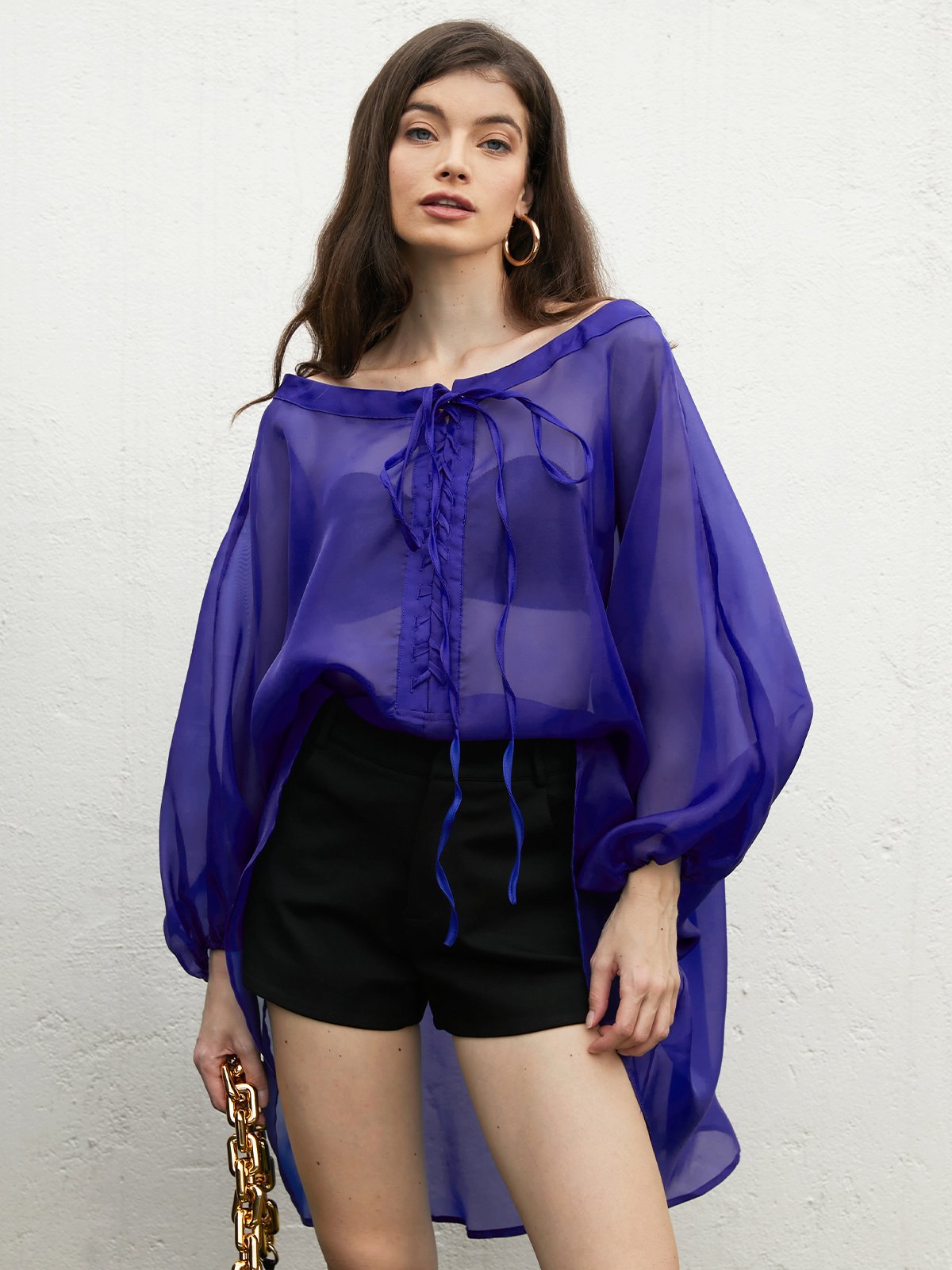 Plain Lantern Sleeve Urban Loose Blouse