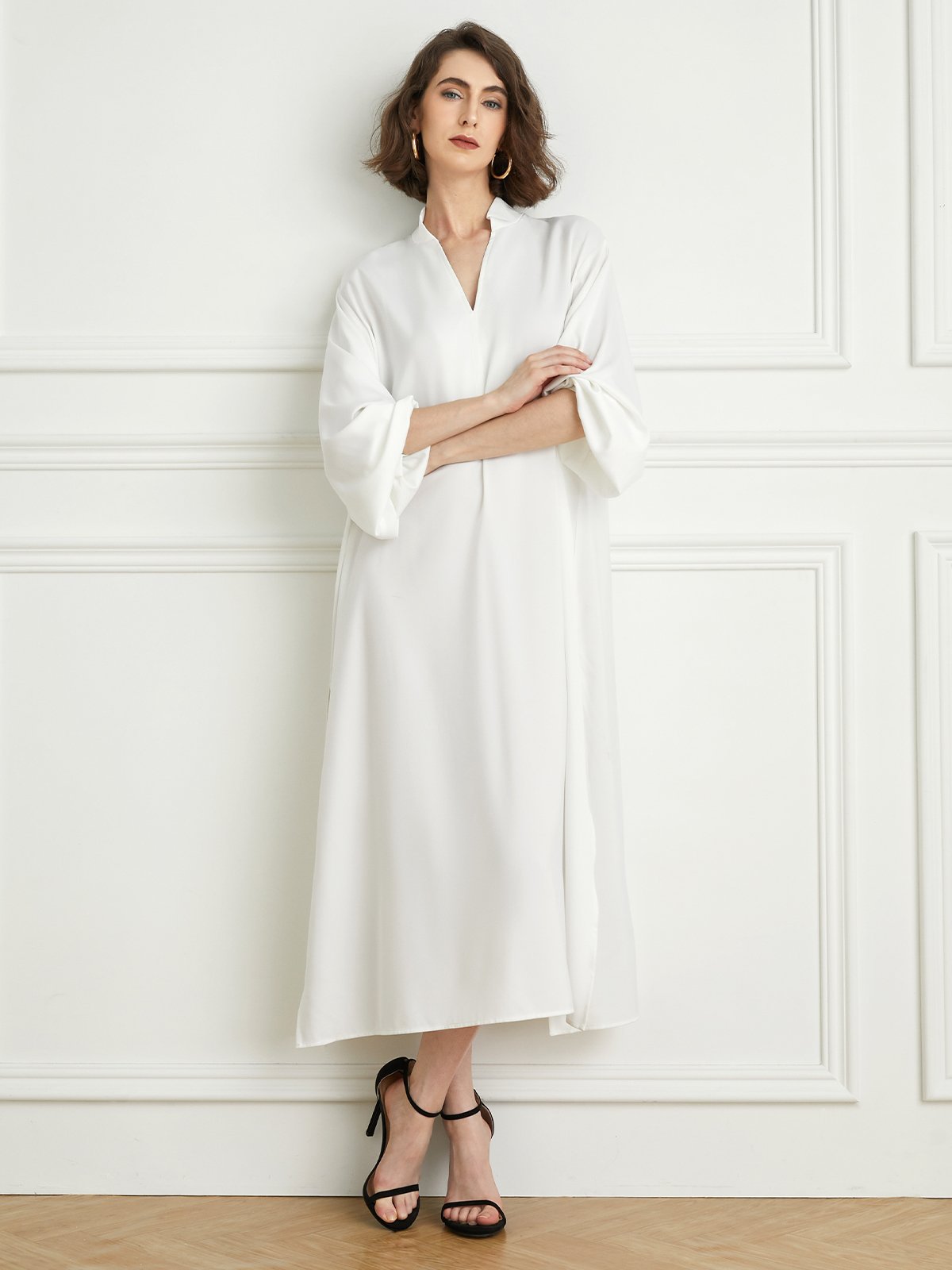 2023 Fashion week loose Plain Shirt Collar Elegant Dress