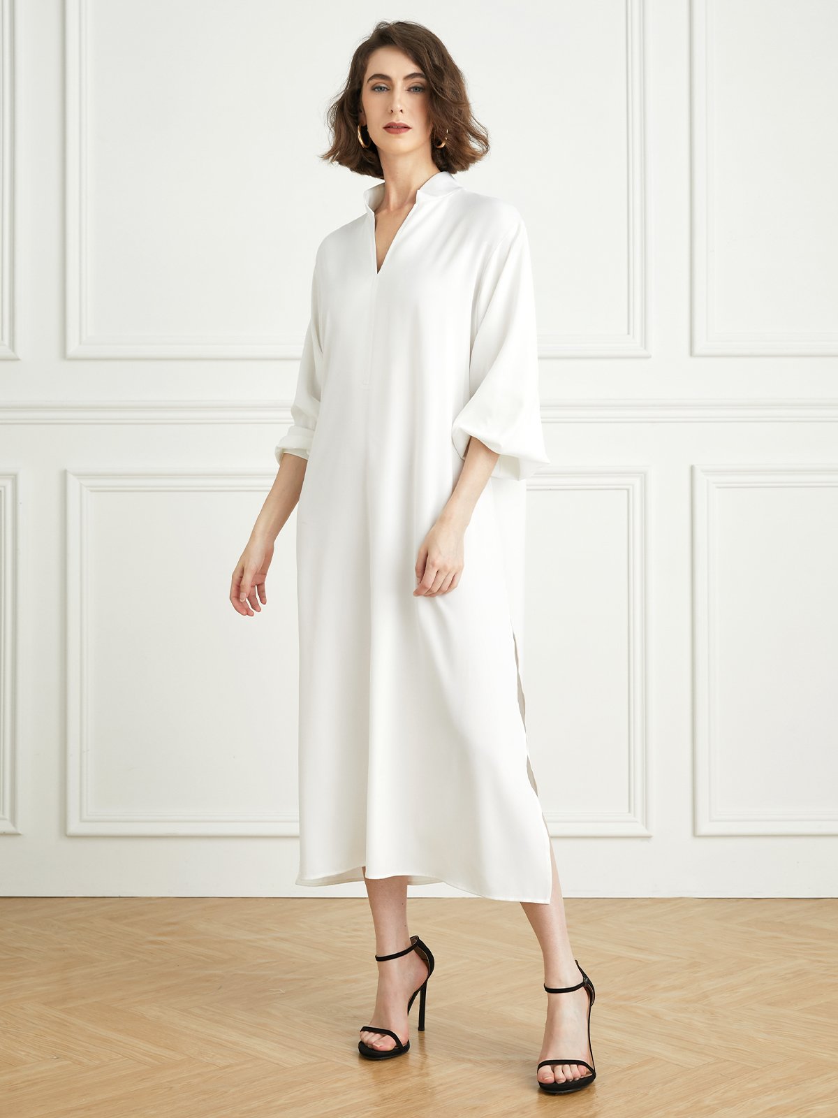 2023 Fashion week loose Plain Shirt Collar Elegant Dress