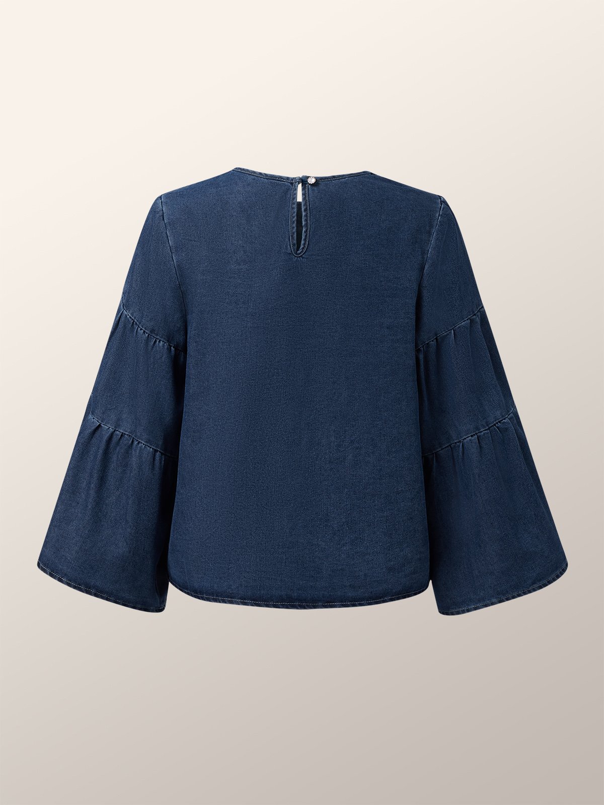 Three Quarter Crew Neck Casual Denim Top