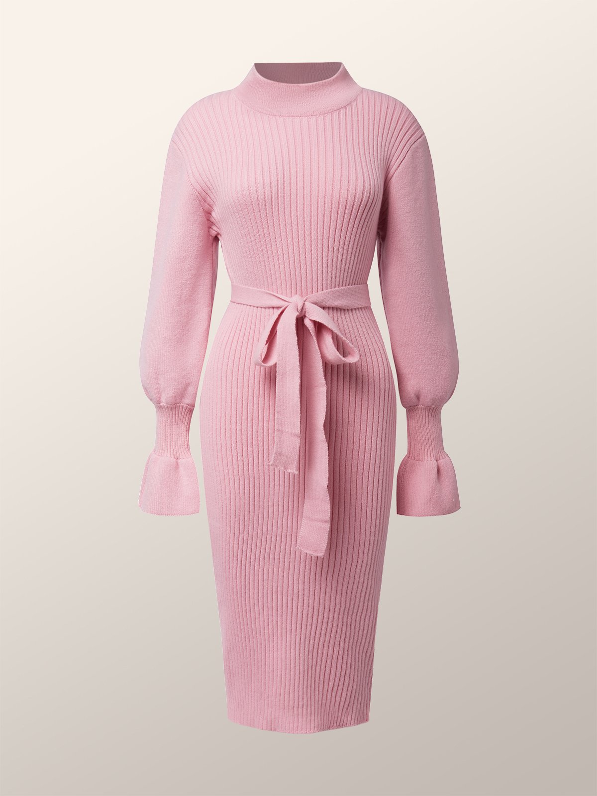 Turtleneck Long Sleeve Elegant Sweater Dress With Belt