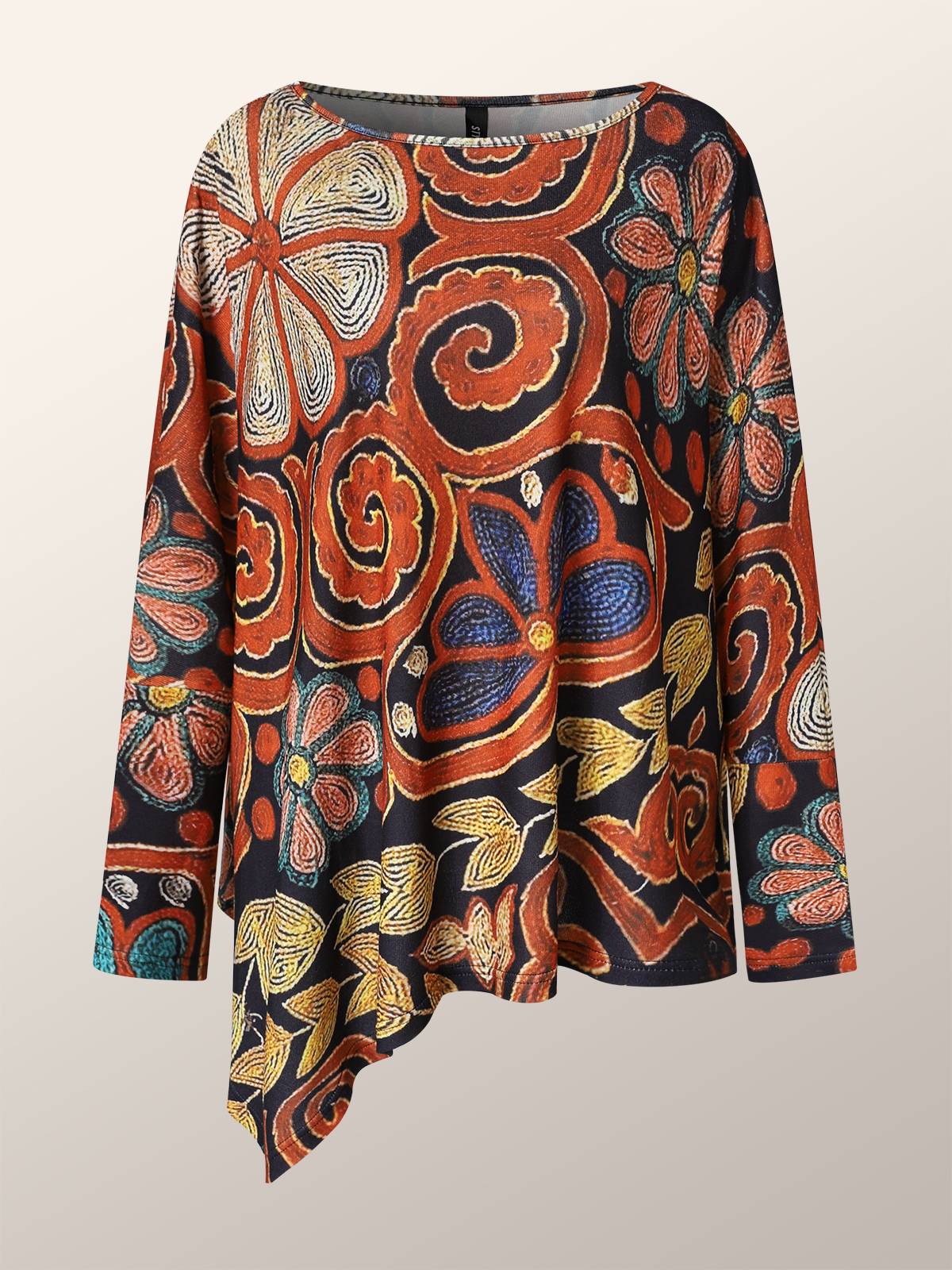 Boat Neck Urban Abstract Loose Shirt