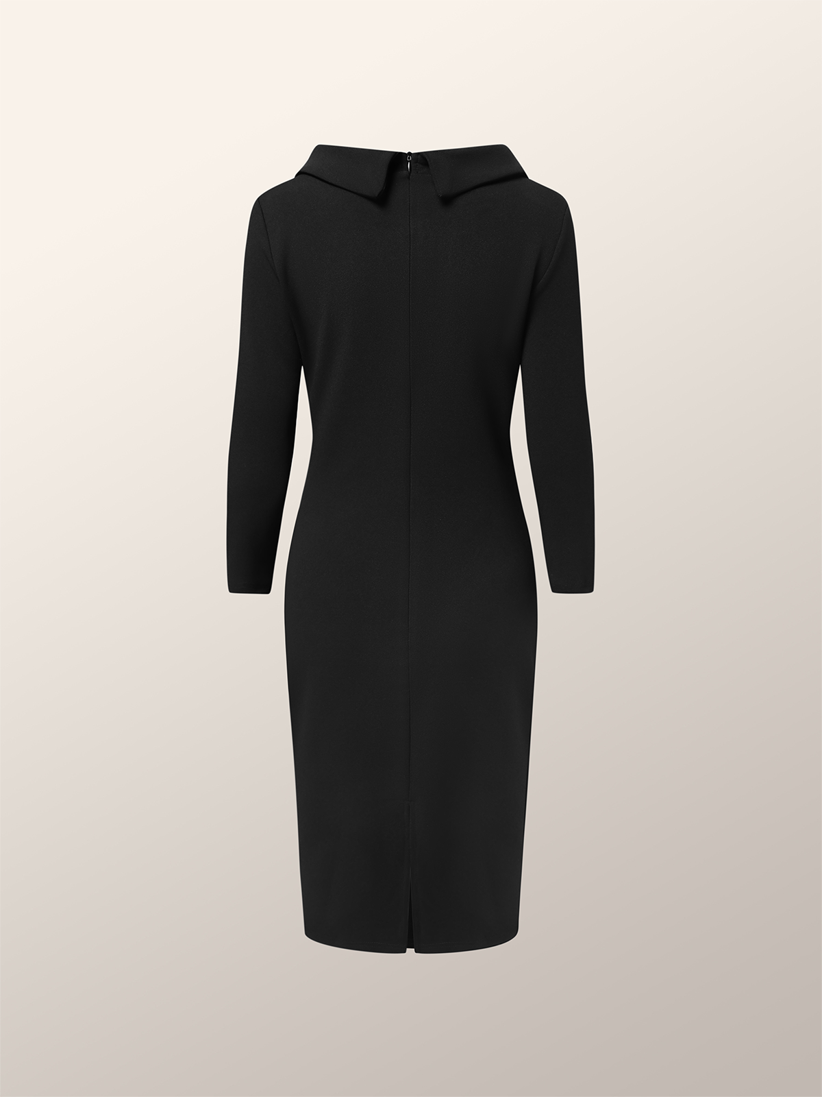 Elegant Regular Fit Stand Collar Plain Dress With Brooch