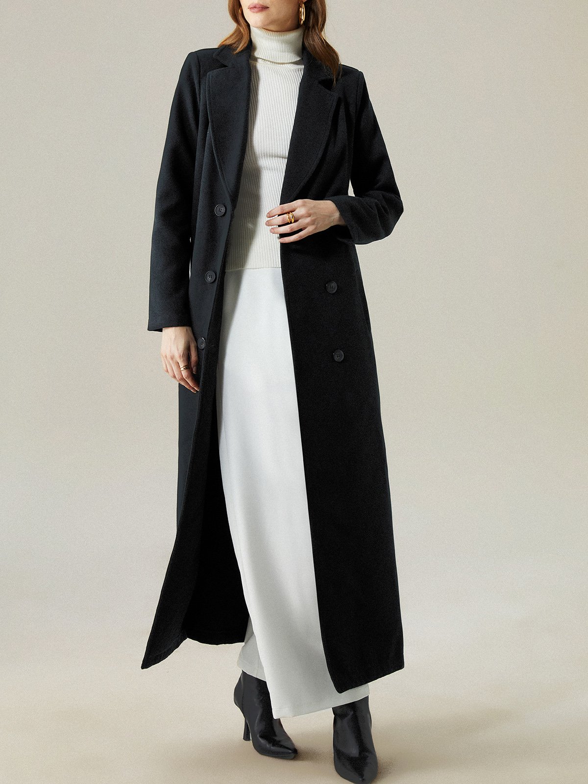 Elegant Loosen Flat Collar Plain Overcoat