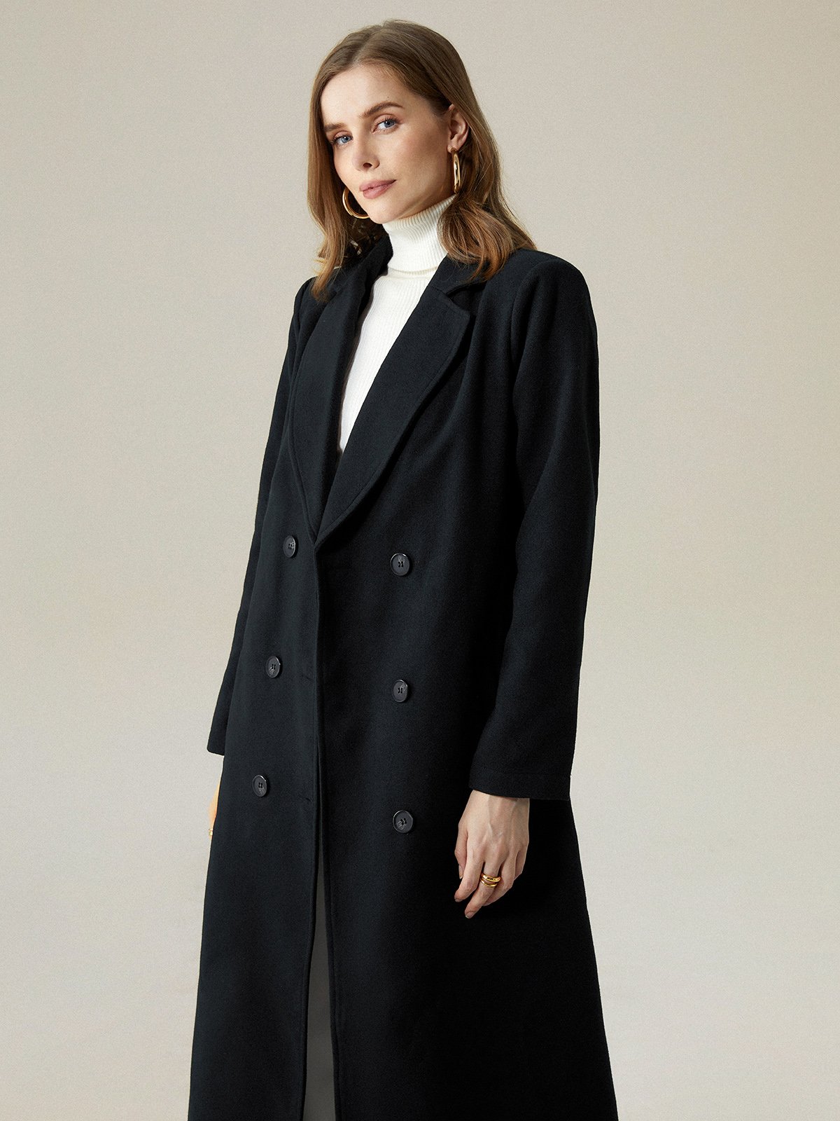 Elegant Loosen Flat Collar Plain Overcoat