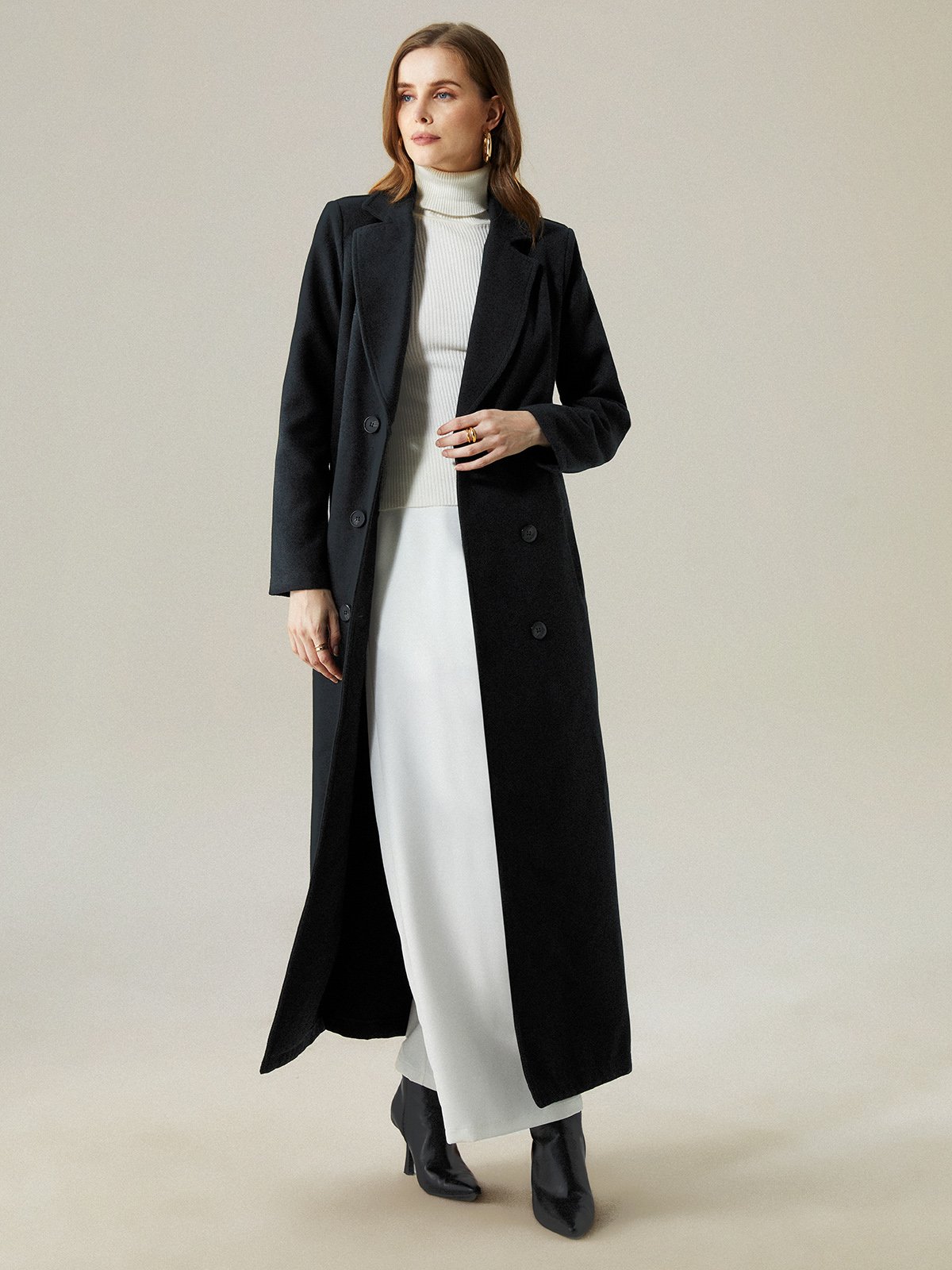 Elegant Loosen Flat Collar Plain Overcoat