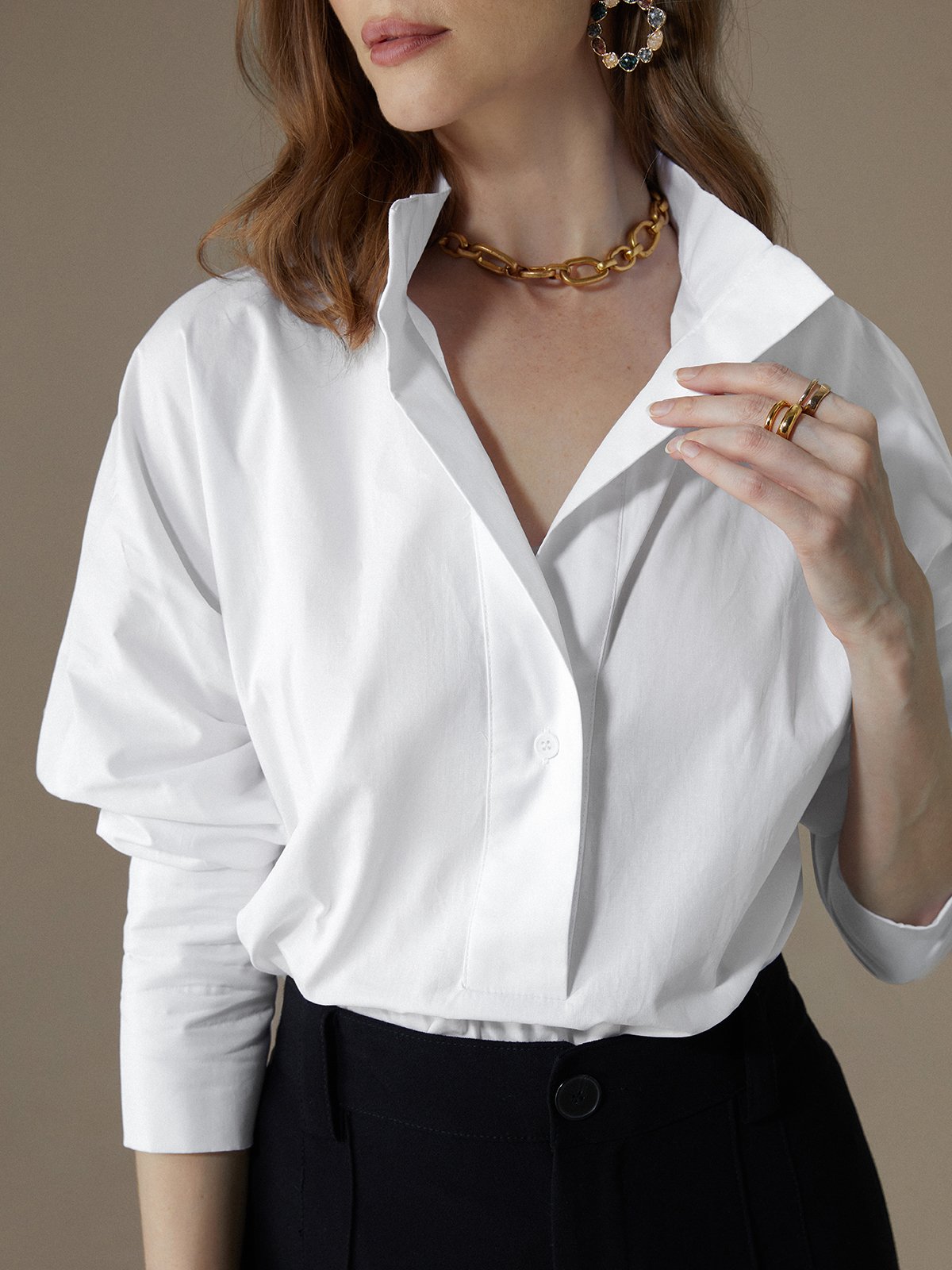 Plain Urban Shirt Collar Loose Blouse