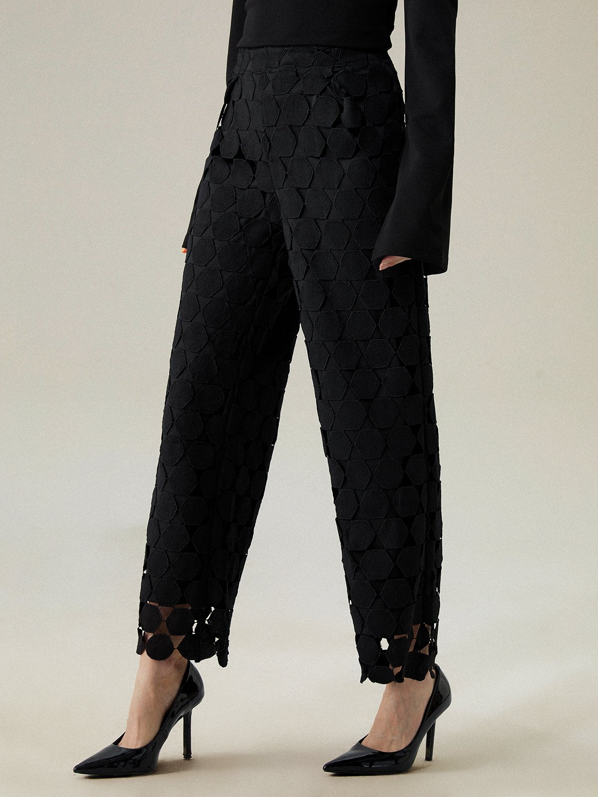 Loose Elegant Lace Plain Fashion Long Pants Straight pants