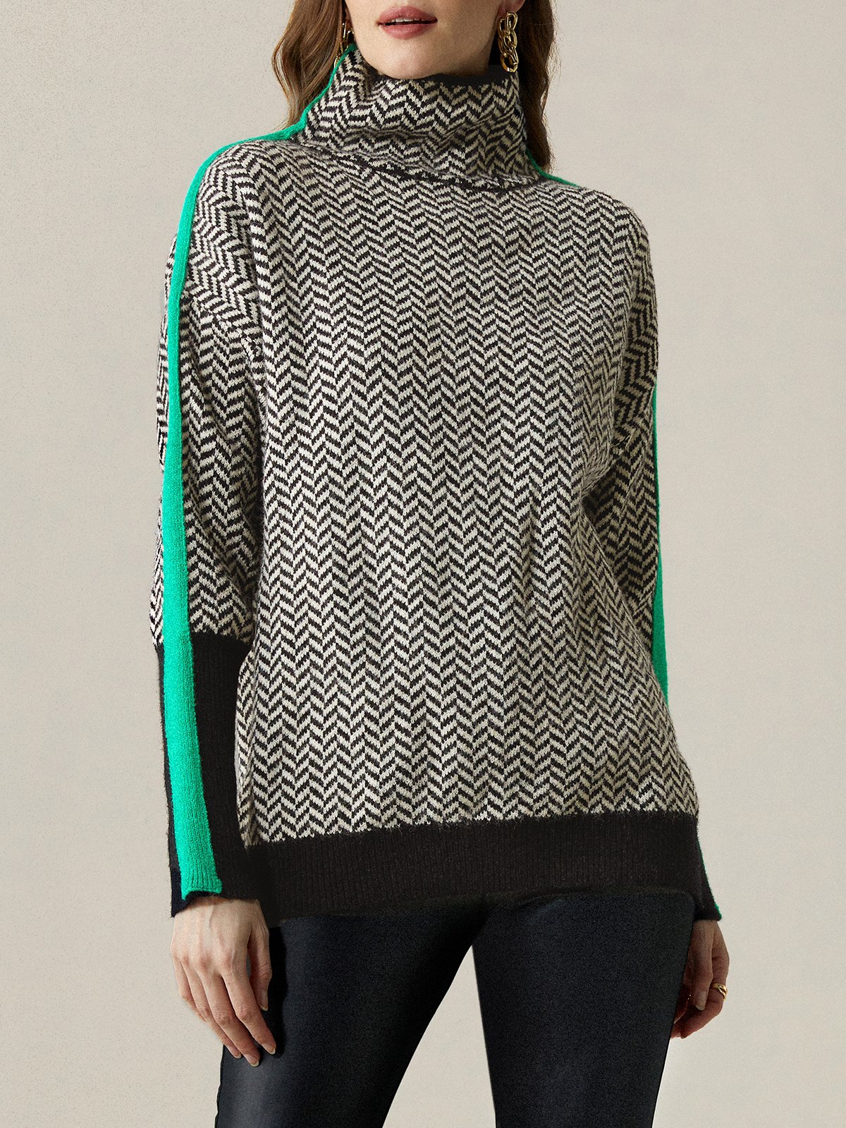 Urban Geometric Turtleneck Long Sleeve Sweater