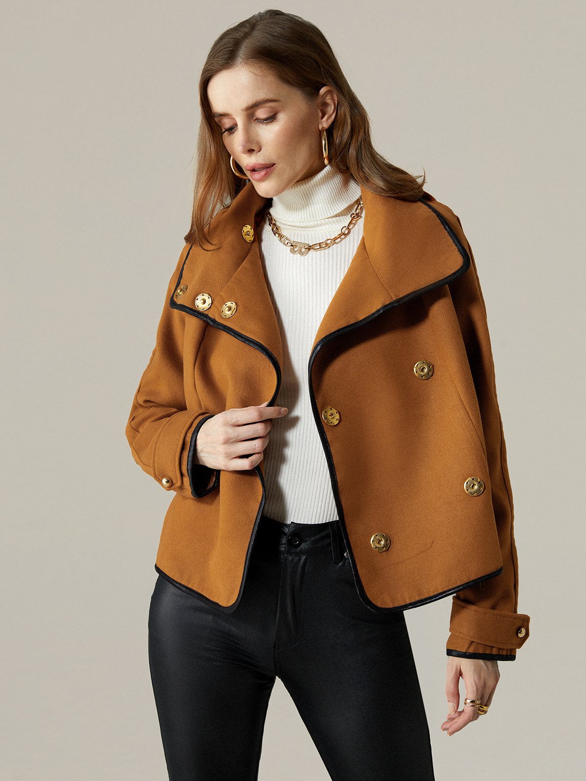 Long sleeve Regular Fit Turtleneck Plain Jacket