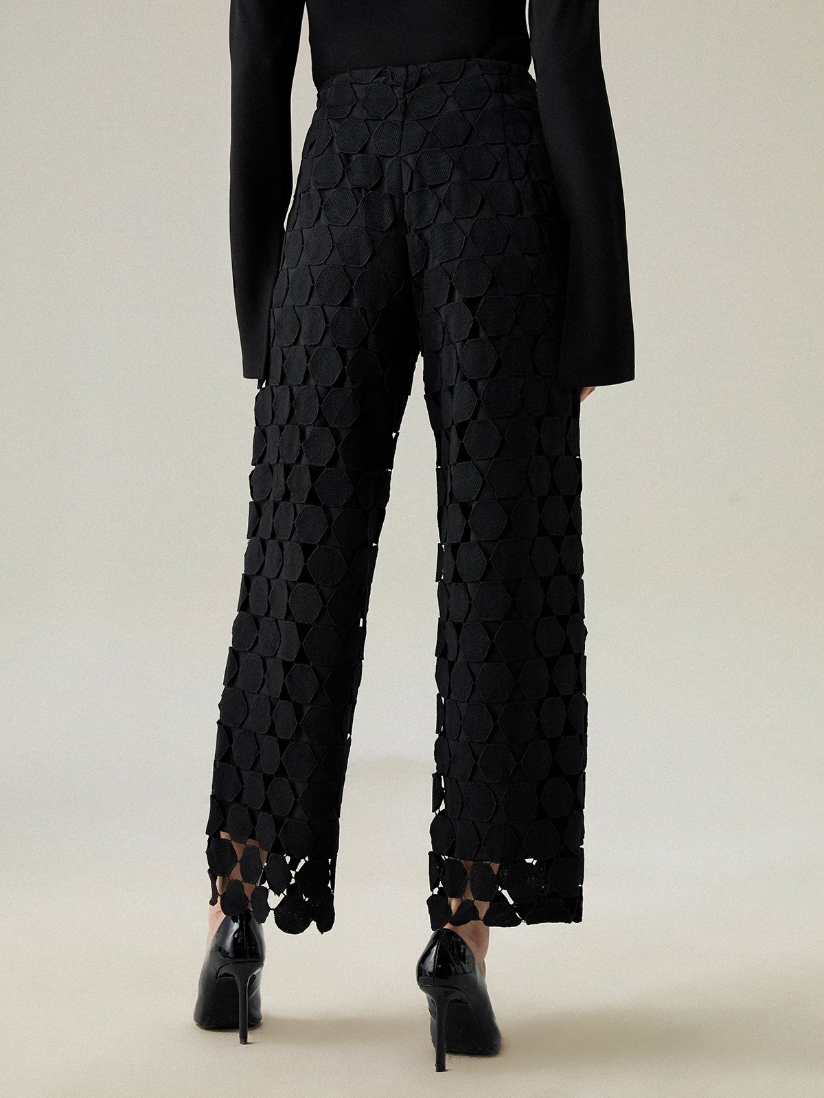 Loose Elegant Lace Plain Fashion Long Pants Straight pants