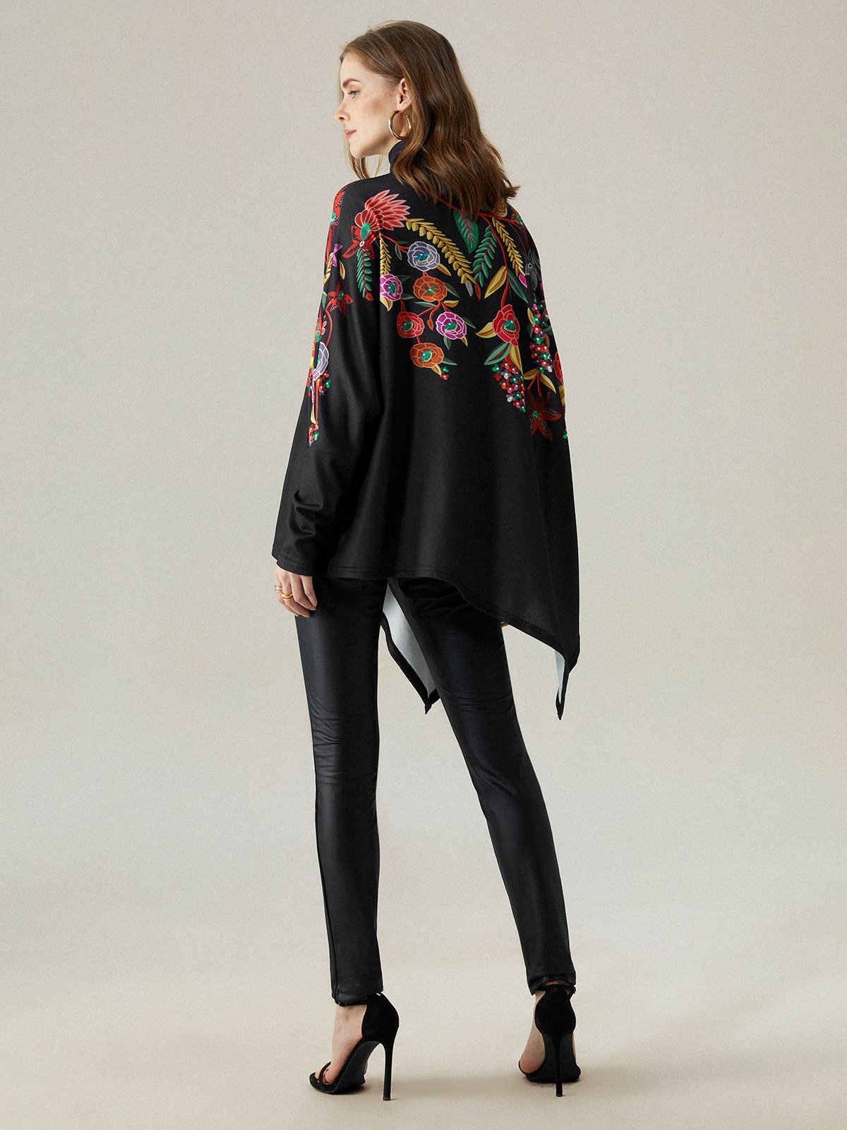 High Elasticity Floral Loose Long Sleeve Turtleneck Urban Shirt