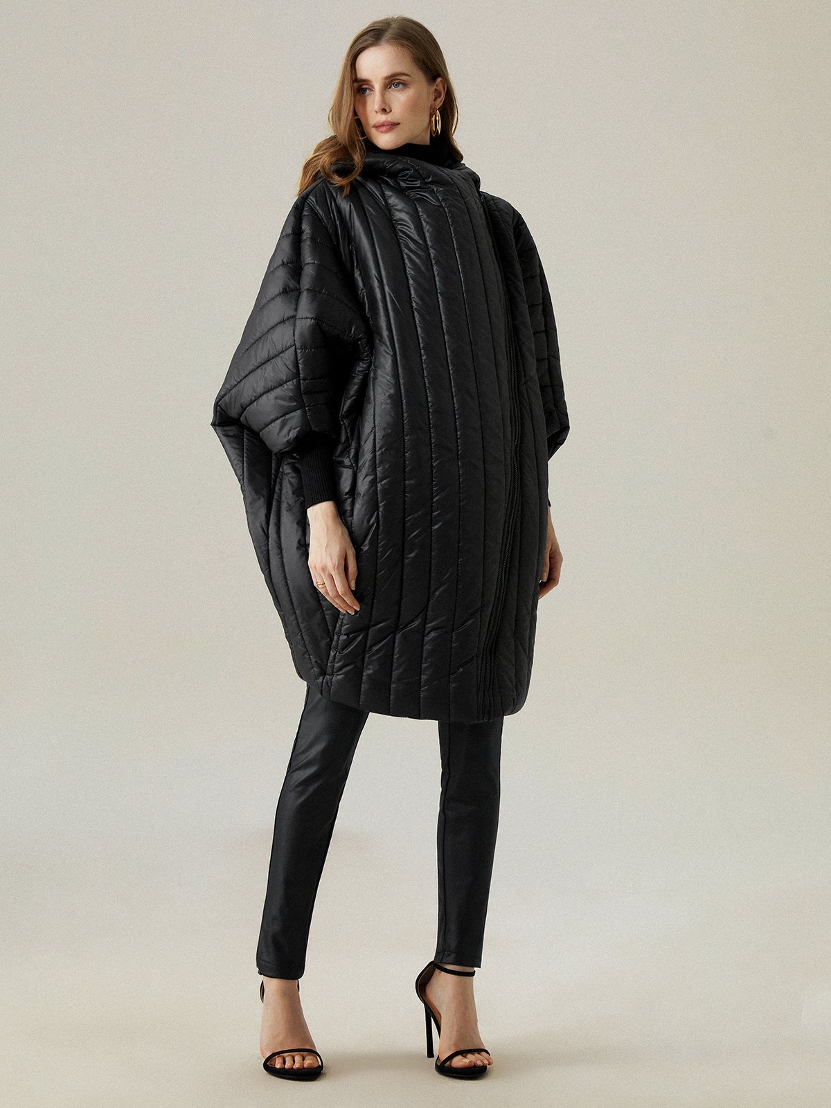 Simple Batwing Sleeve Plain Fleece Coat