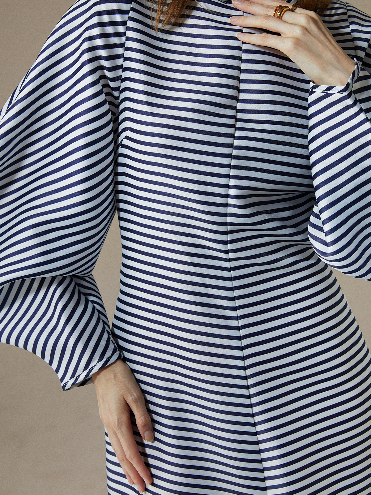 Elegant Crew Neck Striped Regular Fit Dress