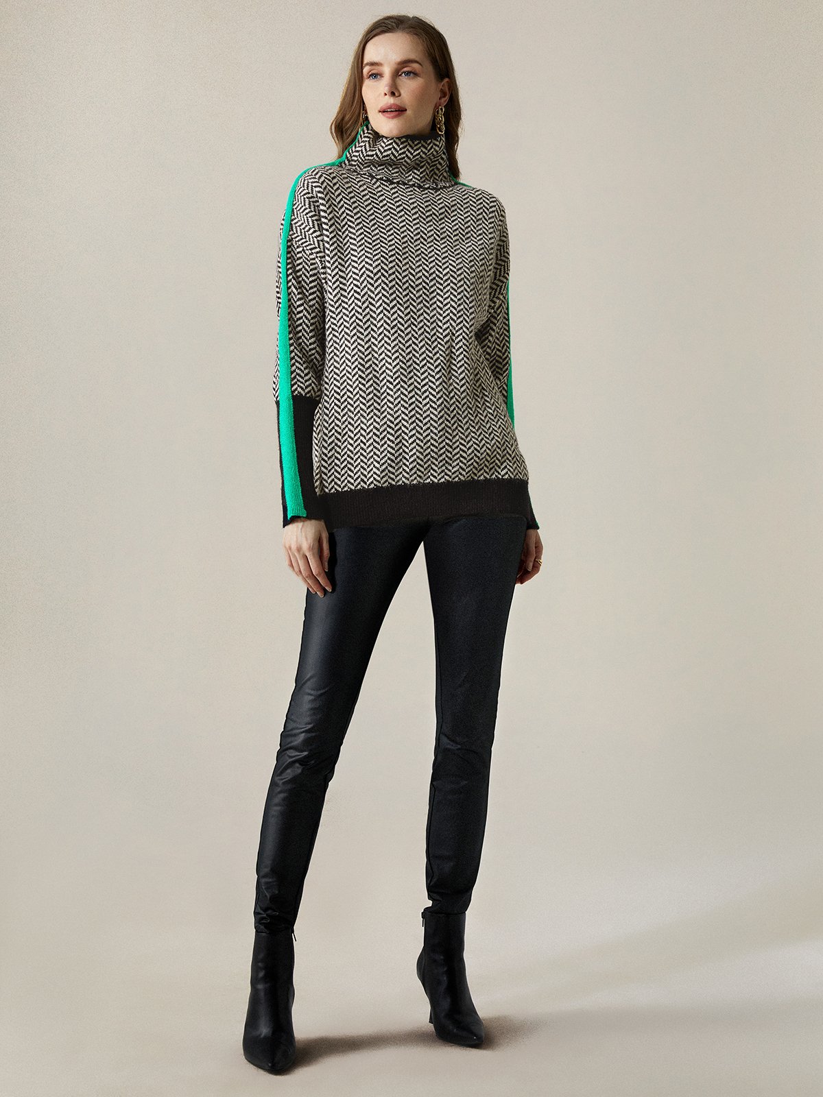 Urban Geometric Turtleneck Long Sleeve Sweater