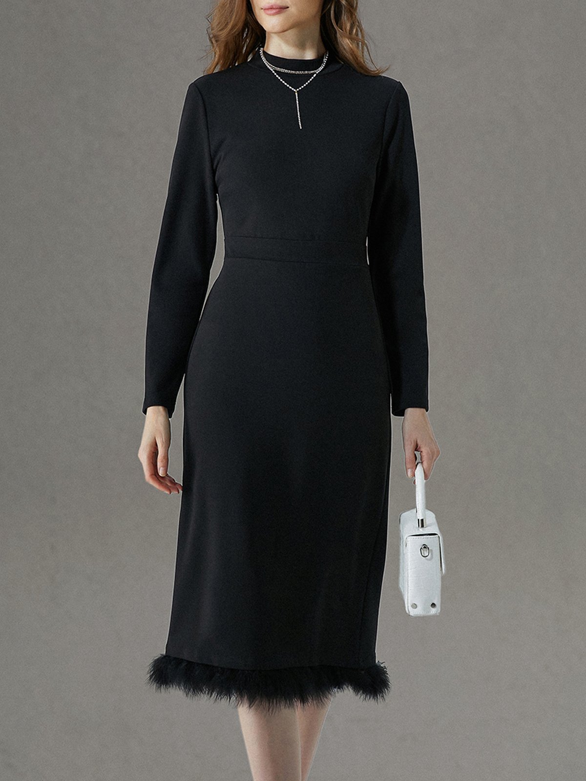 Tight Crew Neck Elegant Plain Dress