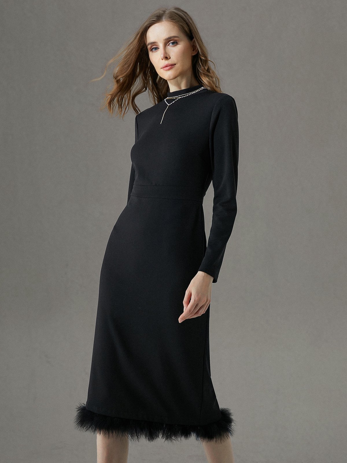 Tight Crew Neck Elegant Plain Dress