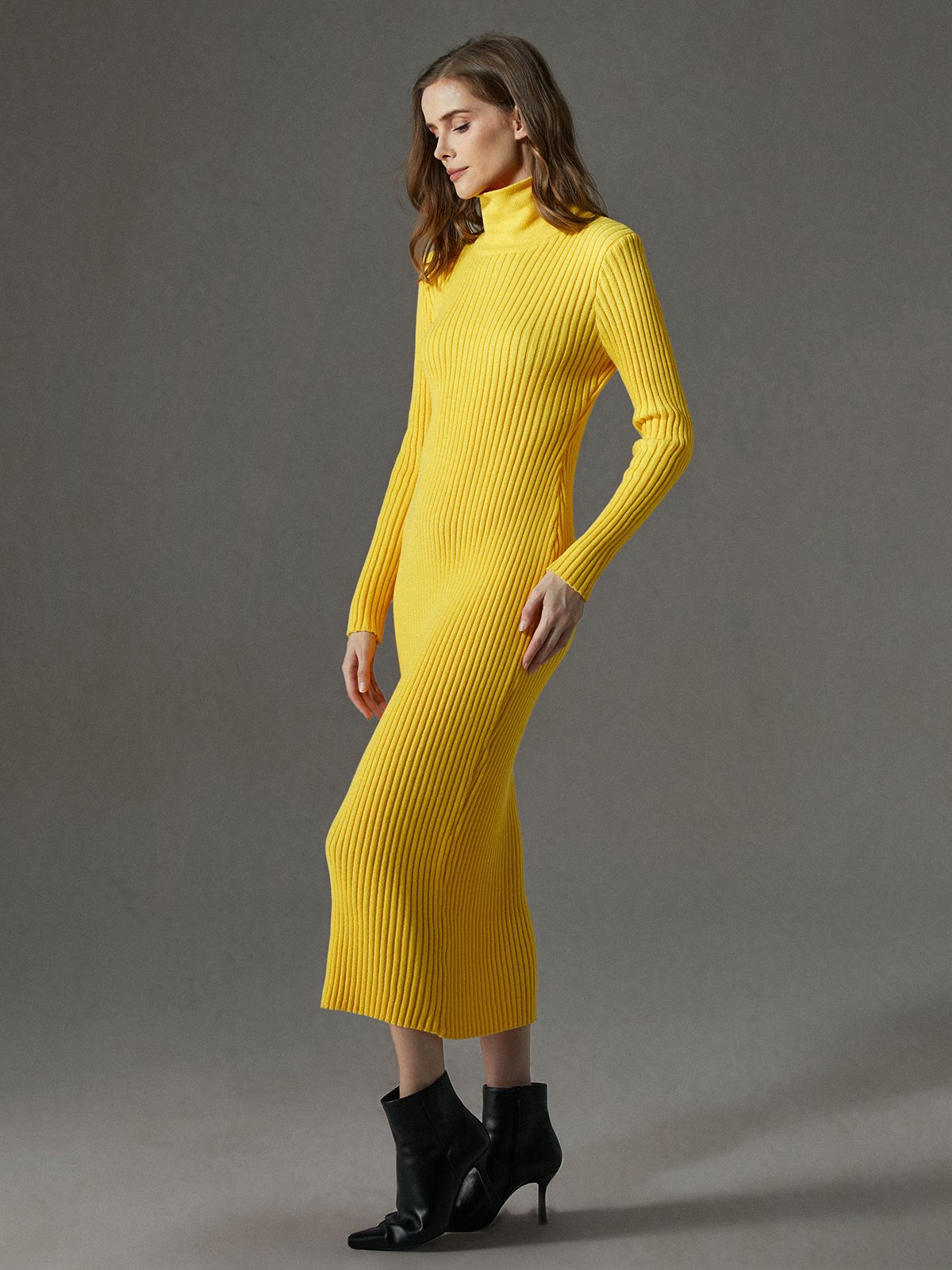 Urban Plain Turtleneck Long Sleeve Sweater Dress