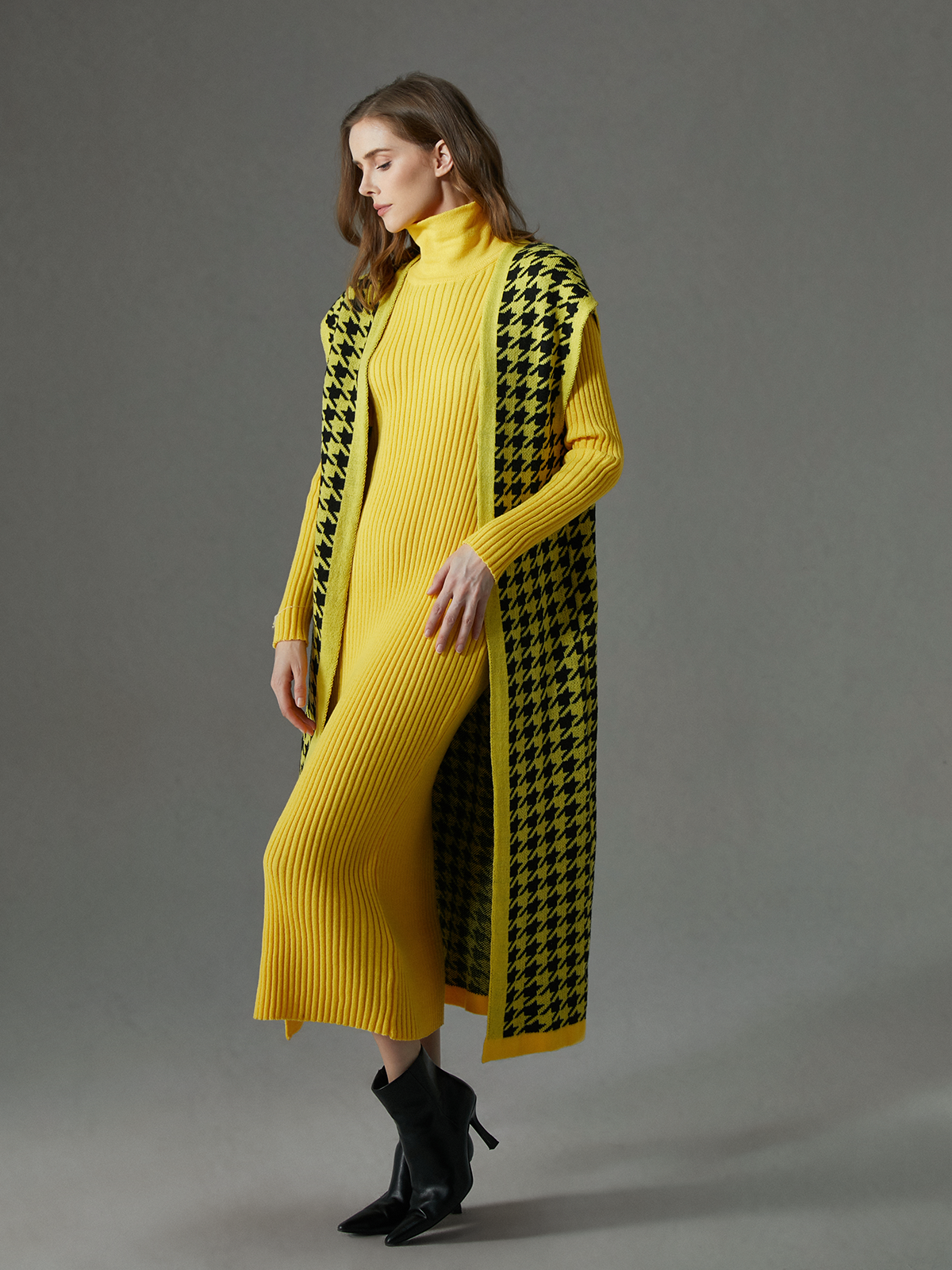 Urban Houndstooth Loose Sweater Cardigan