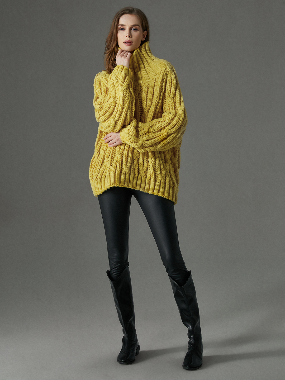 Casual Loose Plain Turtleneck Long Sleeve Sweater