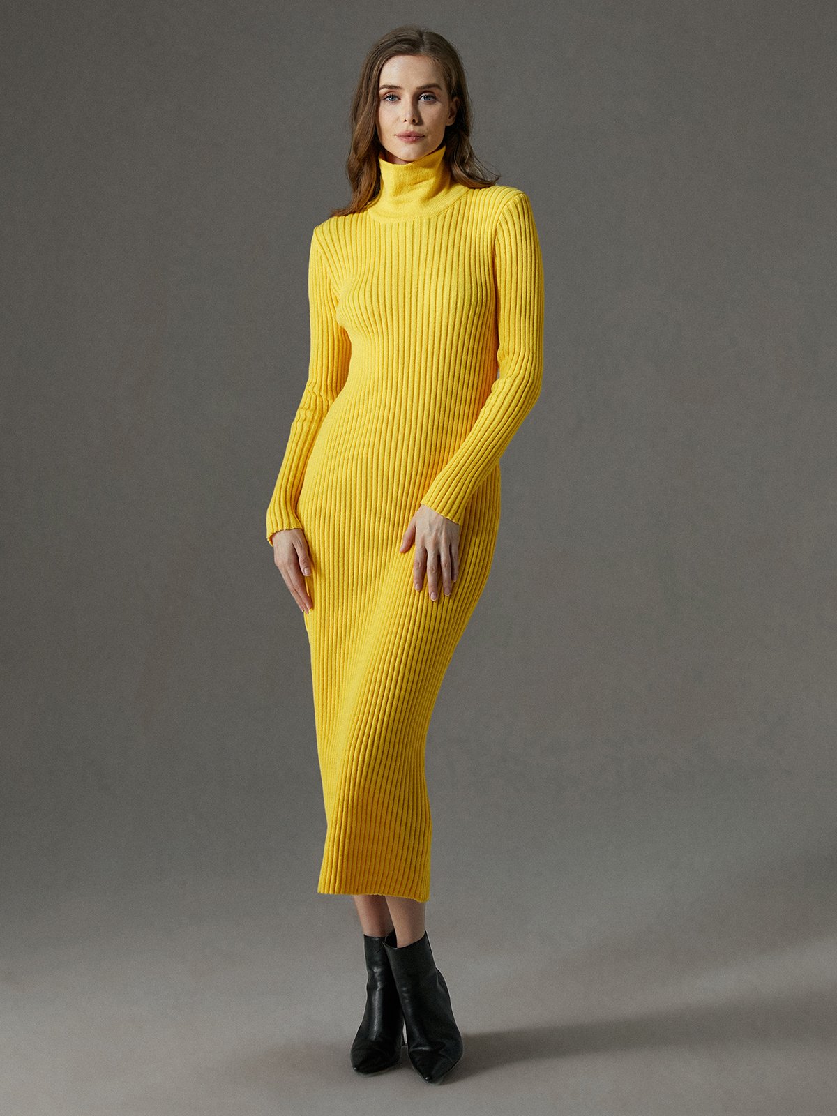 Urban Plain Turtleneck Long Sleeve Sweater Dress