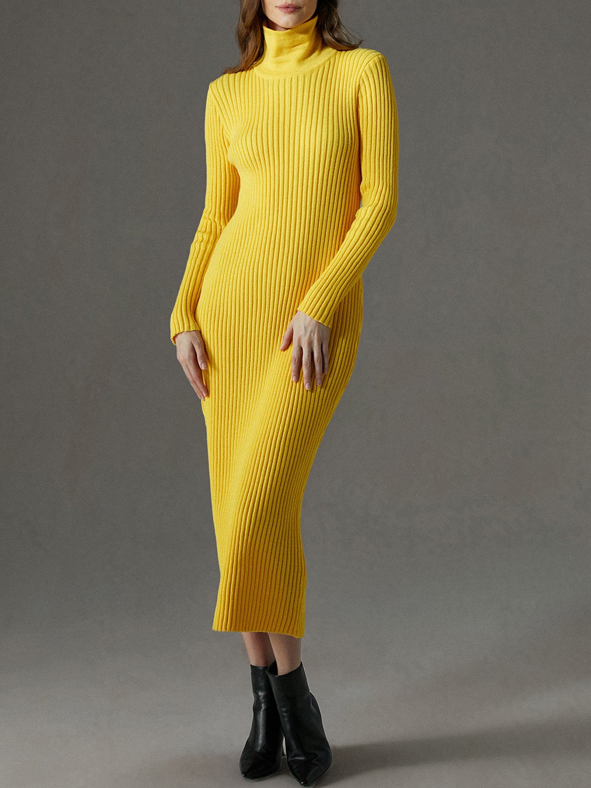 Urban Plain Turtleneck Long Sleeve Sweater Dress