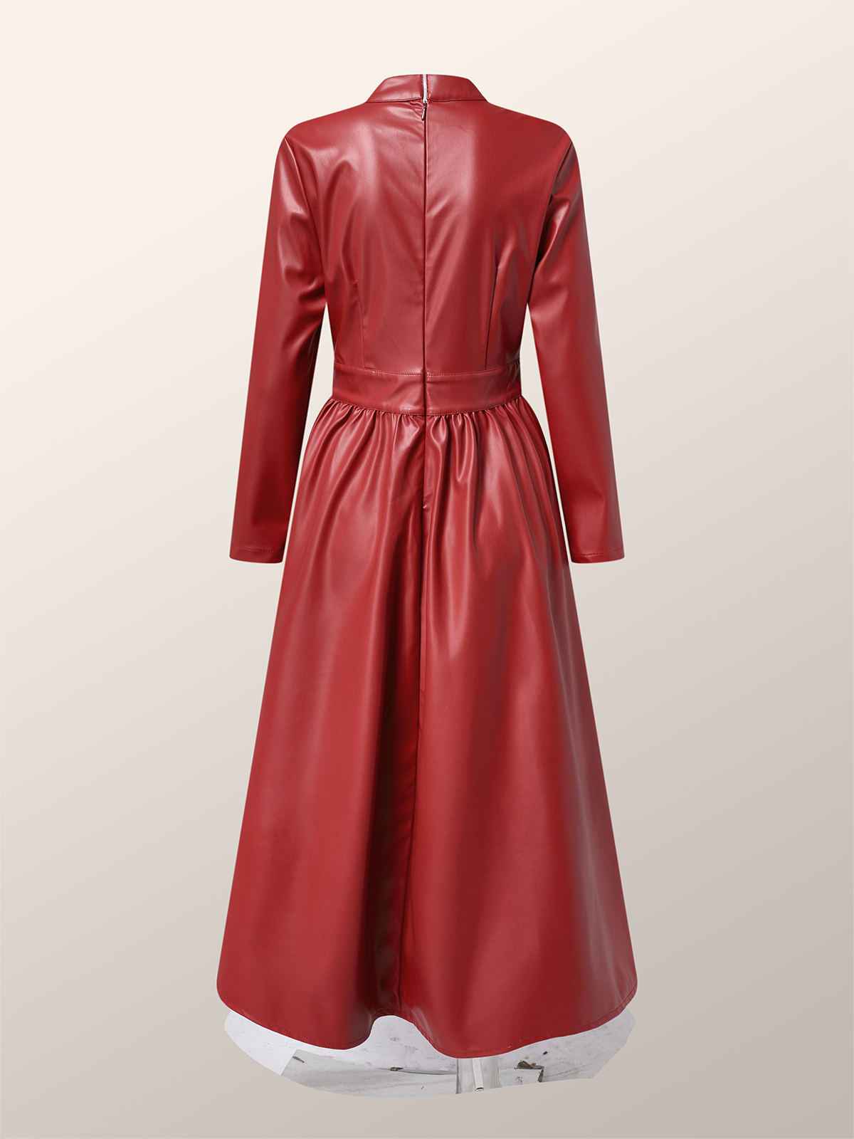 PU Regular Fit Plain Elegant Stand Collar Long Sleeve Leather Maxi Dress