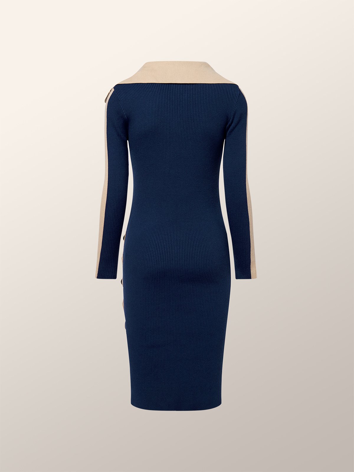 High Elasticity Elegant Tight Color Block Long Sleeve Others Sweater Midi Dress