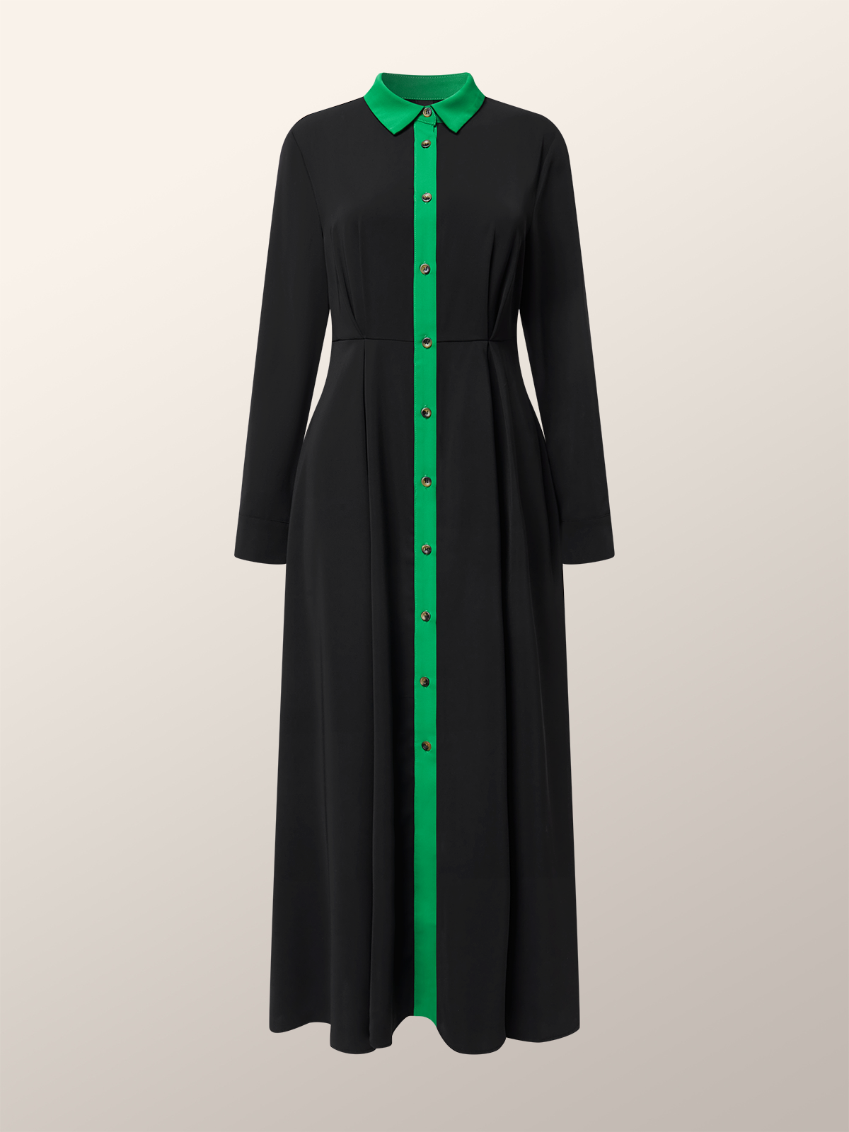 Regular Fit Elegant Color Block Long Sleeve Maxi Dress With No Belt