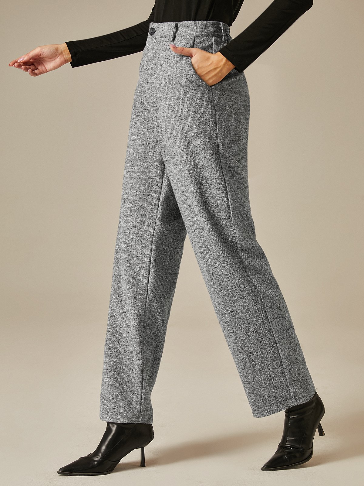 Urban Plain High Waist Fashion Straight Pants
