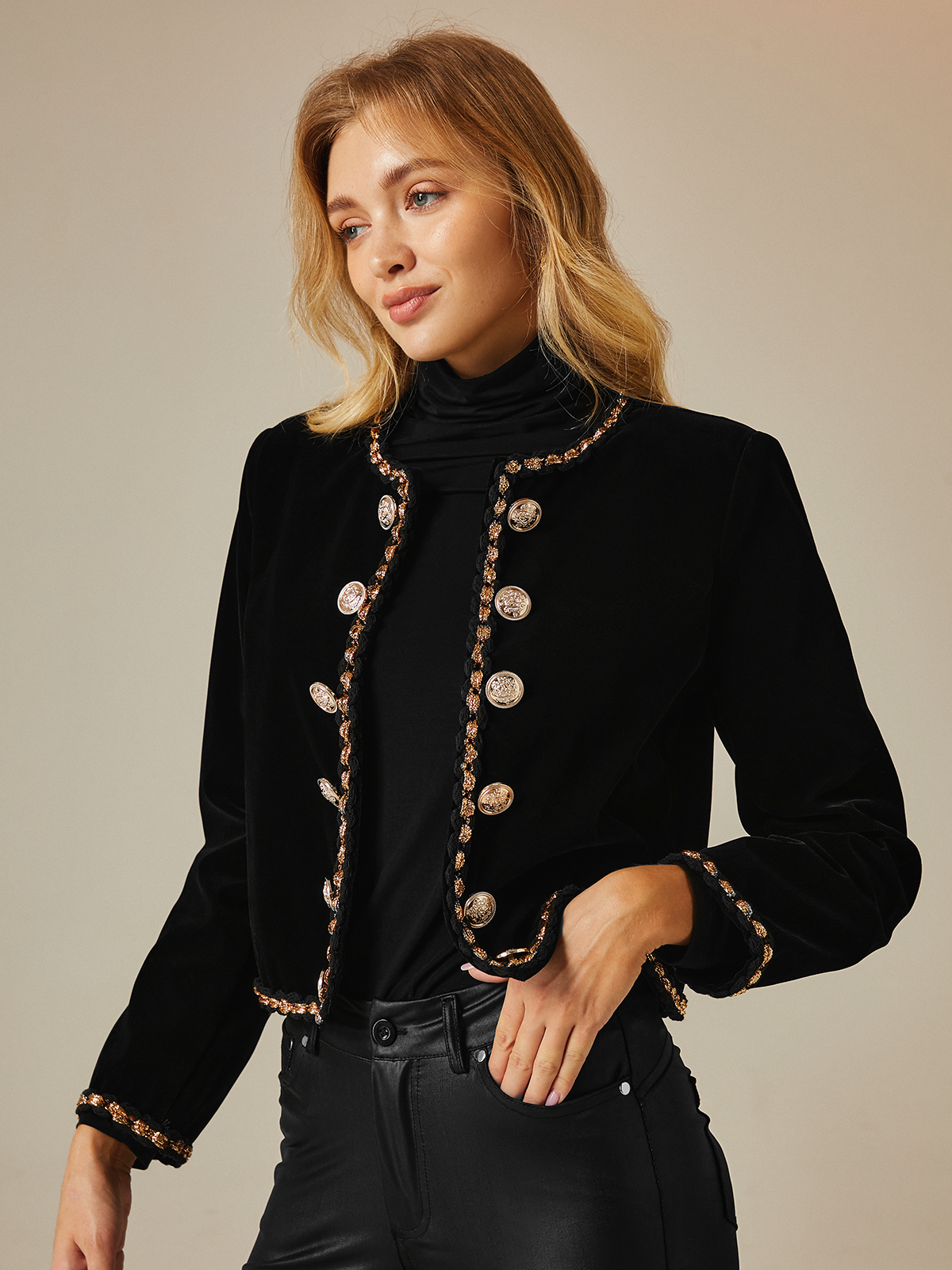 Urban Velvet Plain Buttoned Regular Fit Jacket